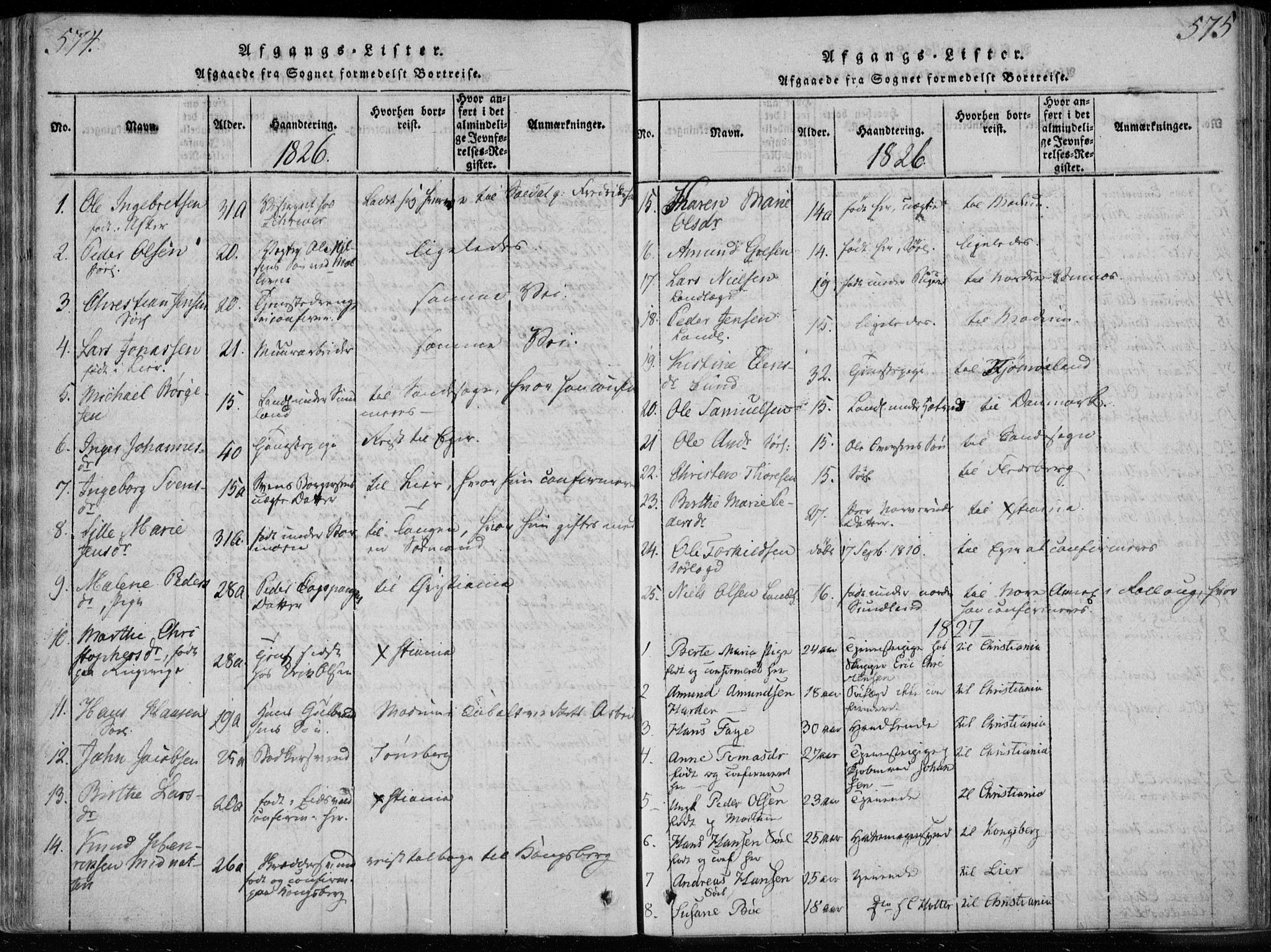 Bragernes kirkebøker, AV/SAKO-A-6/F/Fa/L0007: Parish register (official) no. I 7, 1815-1829, p. 574-575