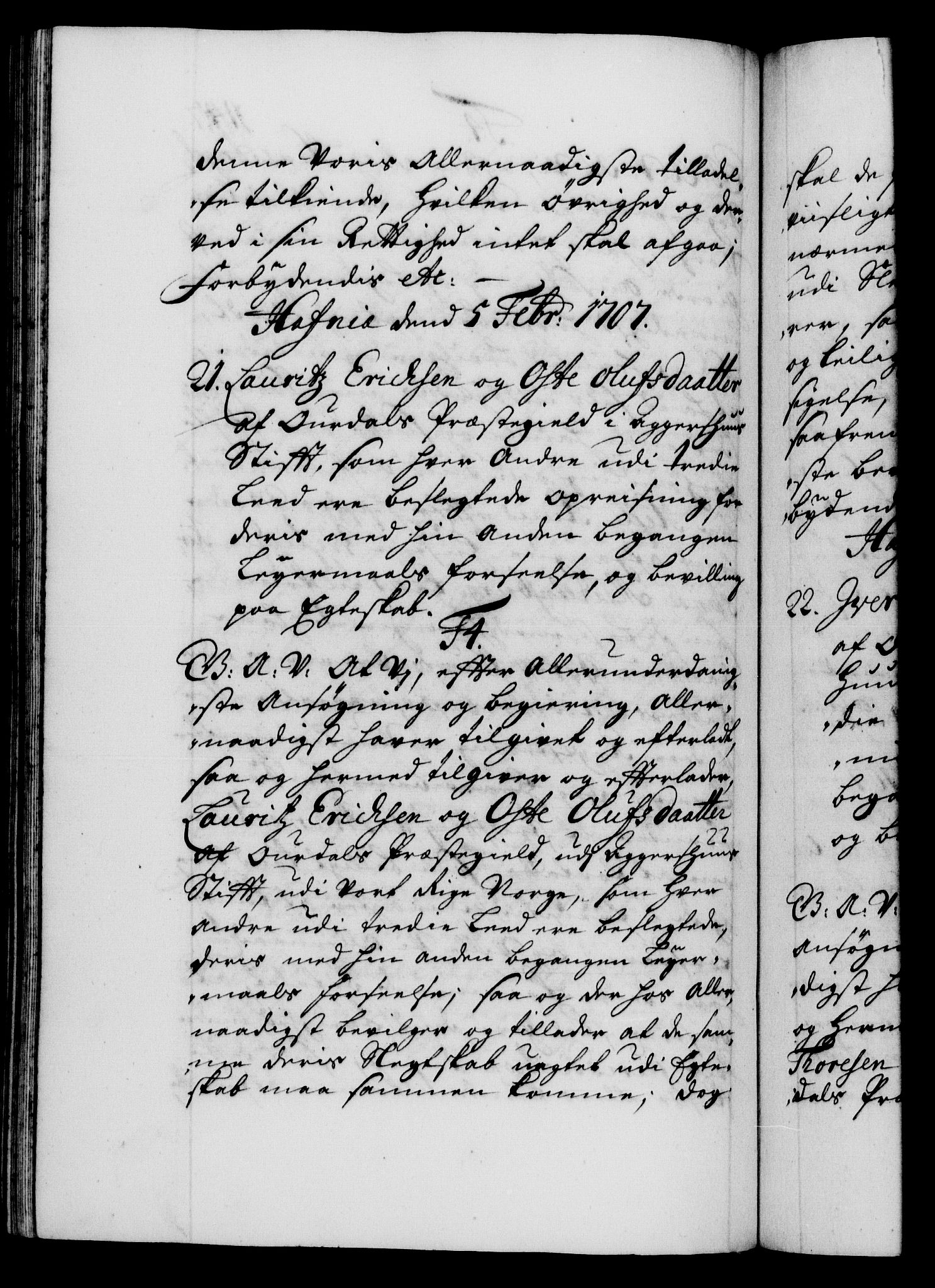 Danske Kanselli 1572-1799, AV/RA-EA-3023/F/Fc/Fca/Fcaa/L0019: Norske registre, 1704-1707, p. 447b