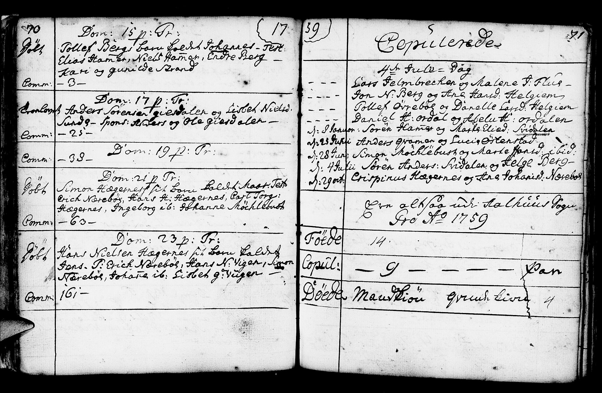 Jølster sokneprestembete, SAB/A-80701/H/Haa/Haaa/L0003: Parish register (official) no. A 3, 1748-1789, p. 70-71