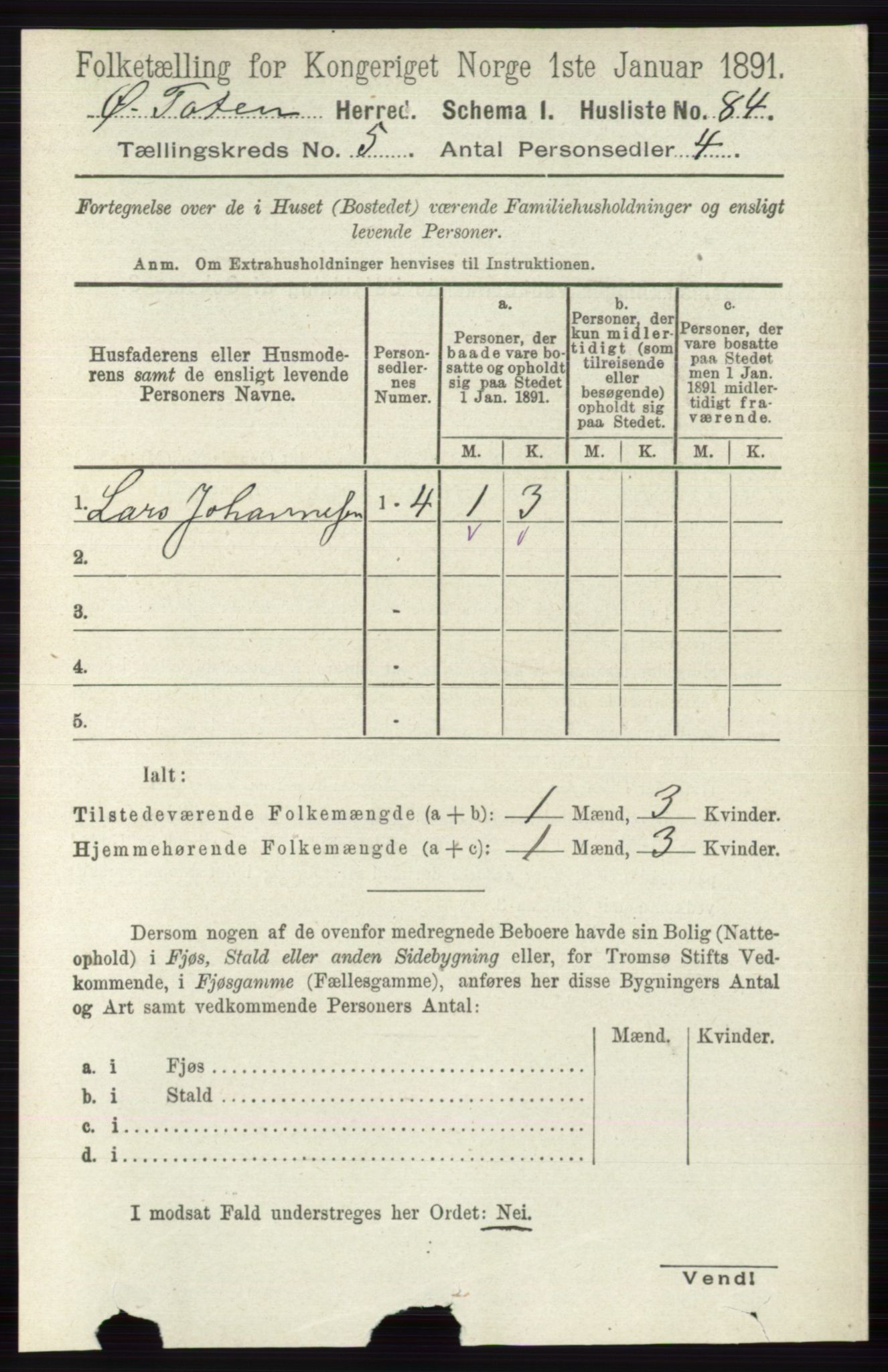 RA, 1891 census for 0528 Østre Toten, 1891, p. 3174