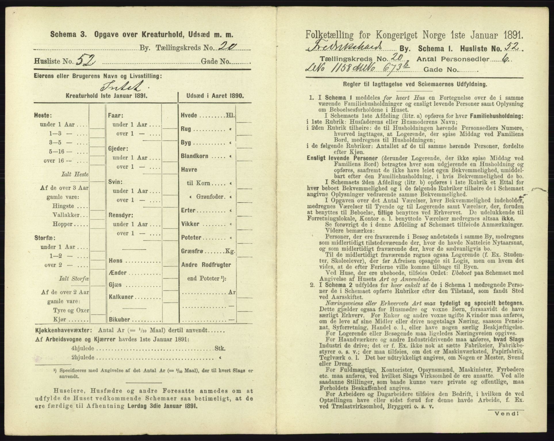 RA, 1891 census for 0101 Fredrikshald, 1891, p. 1848