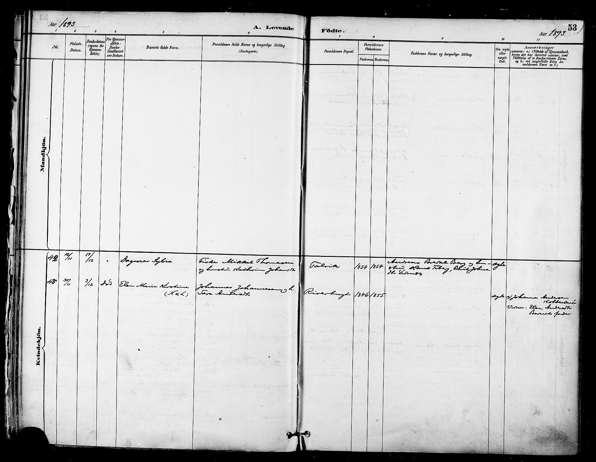 Talvik sokneprestkontor, AV/SATØ-S-1337/H/Ha/L0013kirke: Parish register (official) no. 13, 1886-1897, p. 53