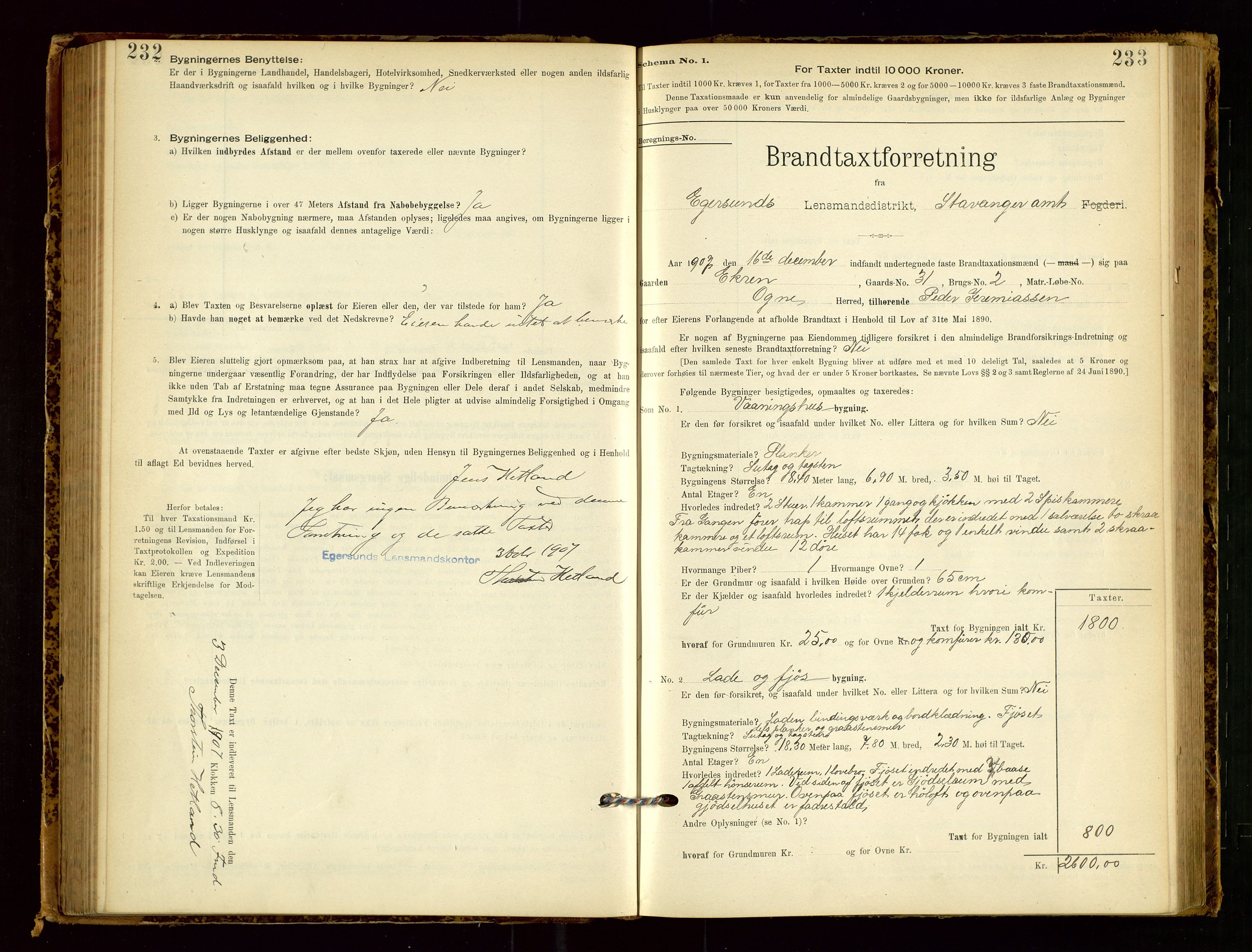 Eigersund lensmannskontor, AV/SAST-A-100171/Gob/L0001: Skjemaprotokoll, 1894-1909, p. 232-233