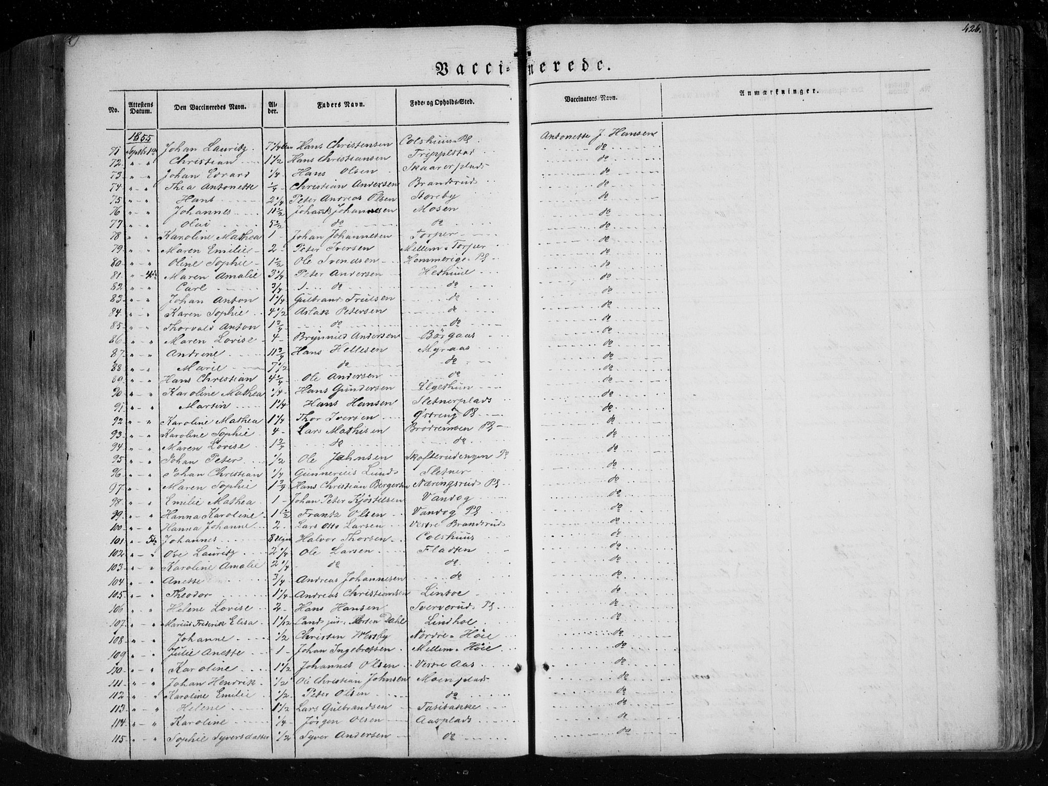 Eidsberg prestekontor Kirkebøker, SAO/A-10905/F/Fa/L0009: Parish register (official) no. I 9, 1849-1856, p. 426
