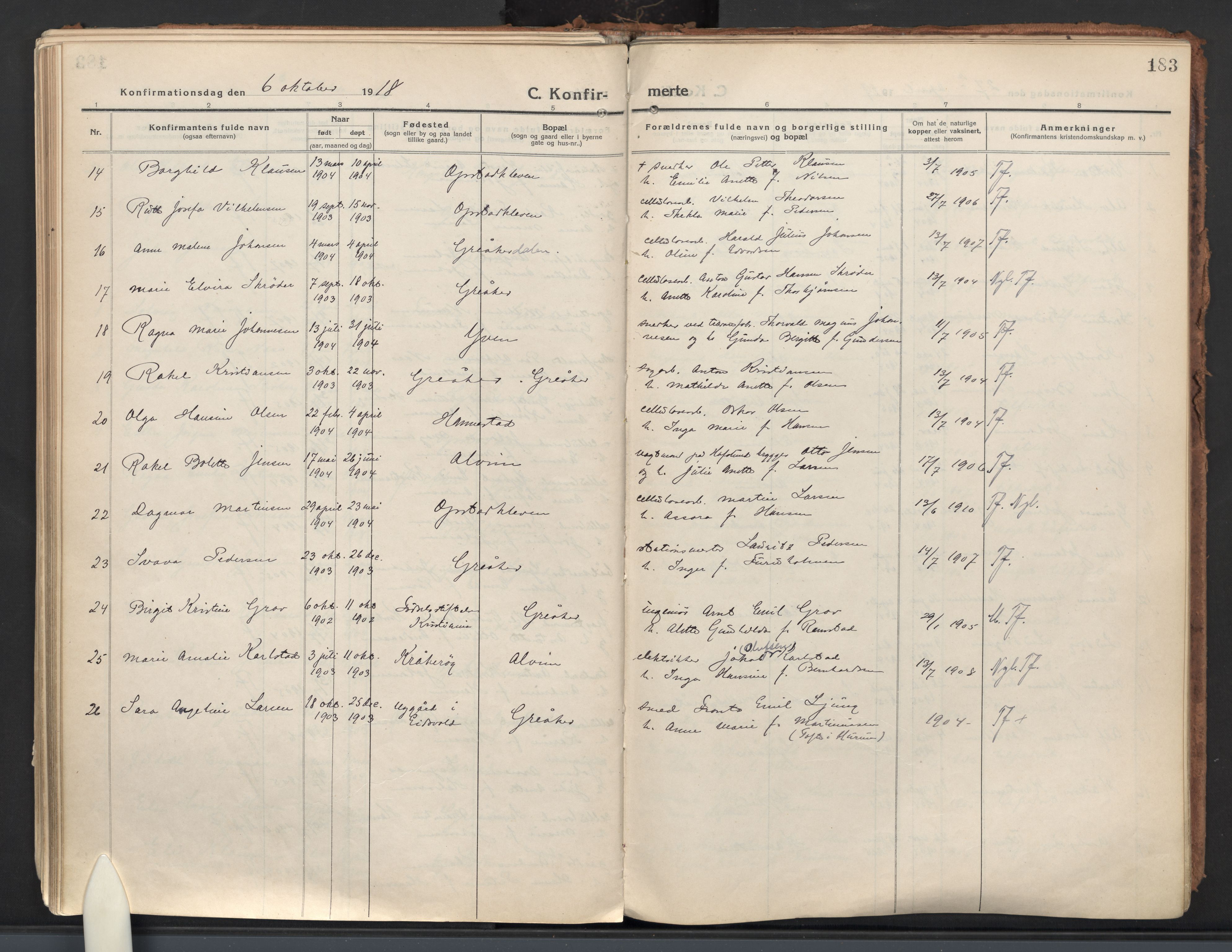 Tune prestekontor Kirkebøker, AV/SAO-A-2007/F/Fa/L0022: Parish register (official) no. 22, 1917-1925, p. 183