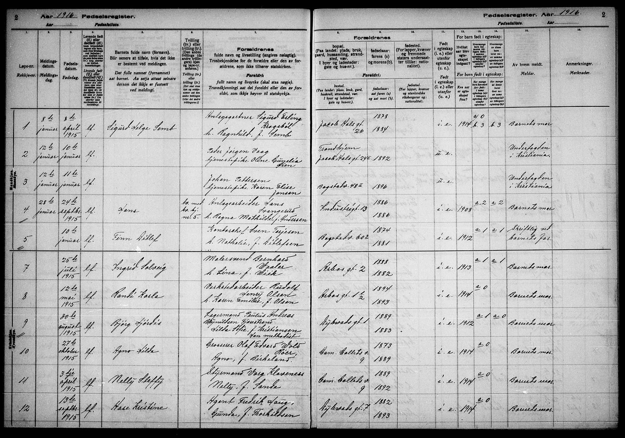 Uranienborg prestekontor Kirkebøker, AV/SAO-A-10877/J/Ja/L0001: Birth register no. 1, 1916-1930, p. 2