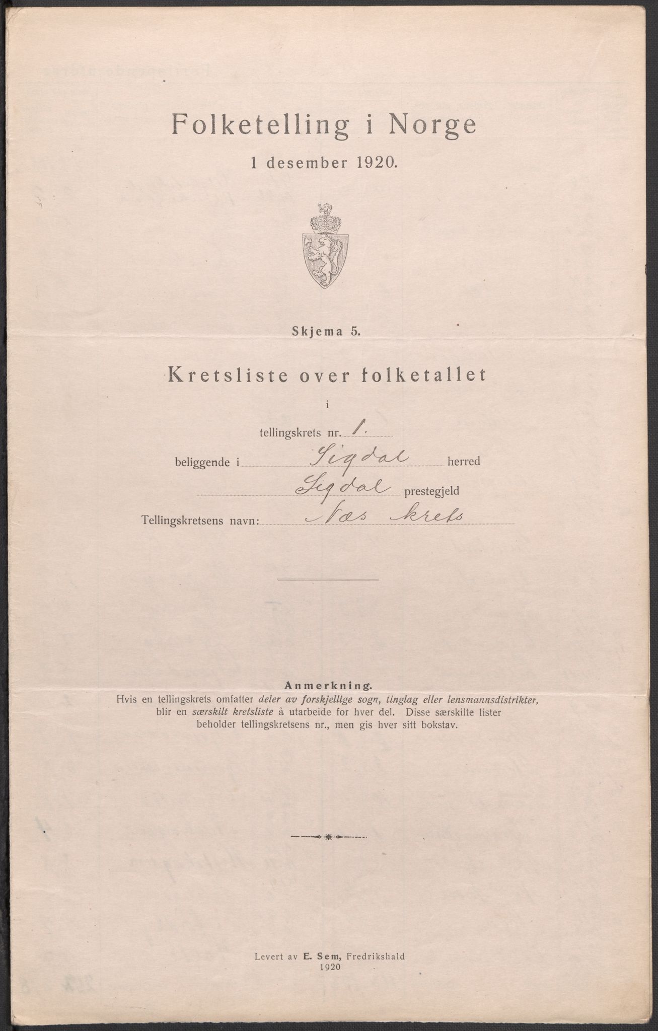 SAKO, 1920 census for Sigdal, 1920, p. 6