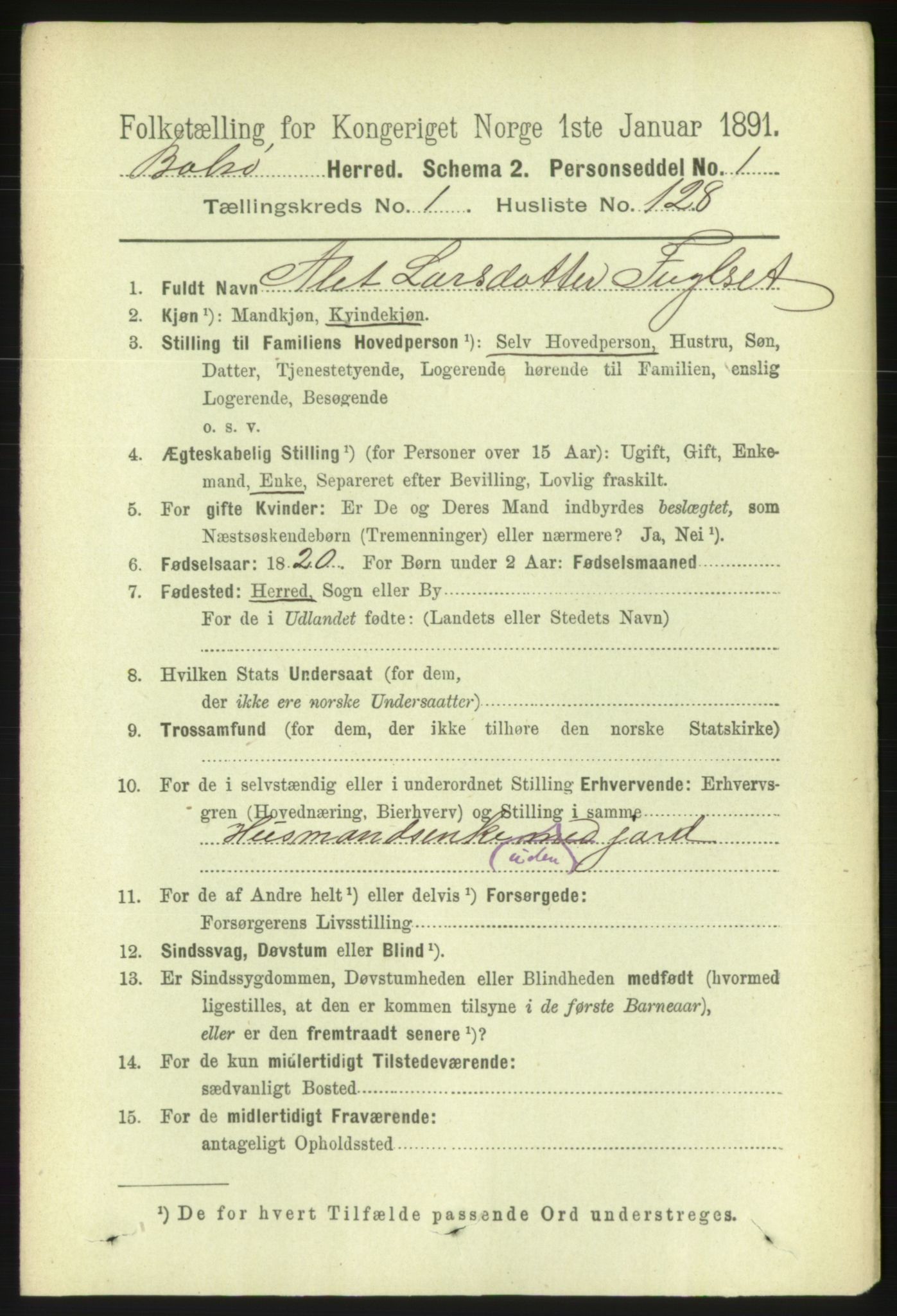 RA, 1891 census for 1544 Bolsøy, 1891, p. 830