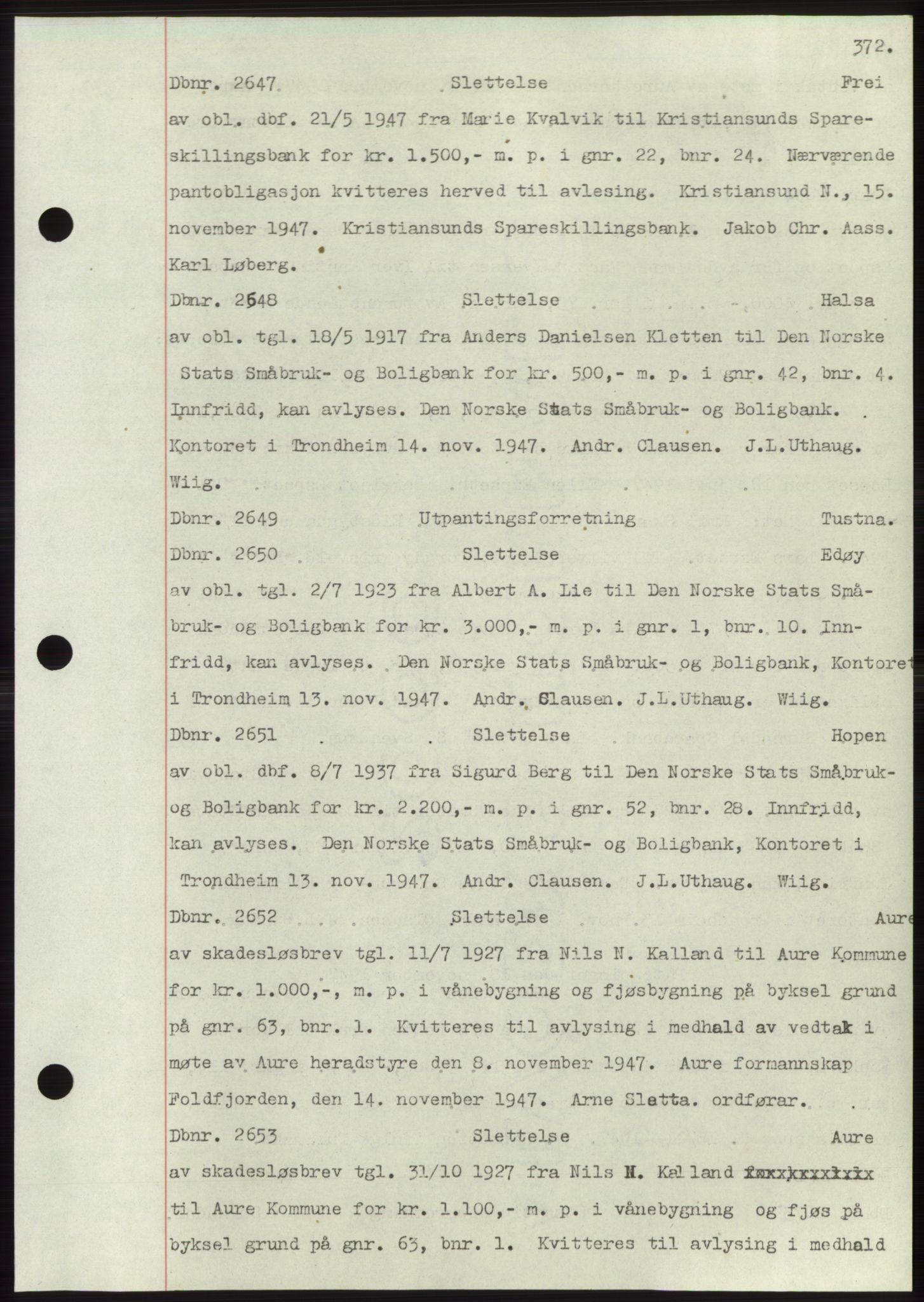 Nordmøre sorenskriveri, SAT/A-4132/1/2/2Ca: Mortgage book no. C82b, 1946-1951, Diary no: : 2647/1947