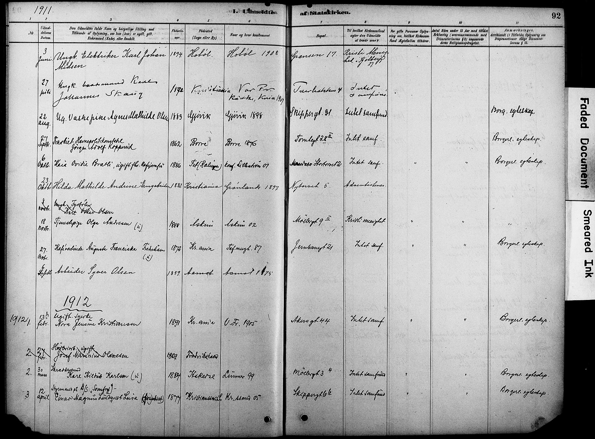 Oslo domkirke Kirkebøker, SAO/A-10752/F/Fa/L0038: Parish register (official) no. 38, 1878-1921, p. 92