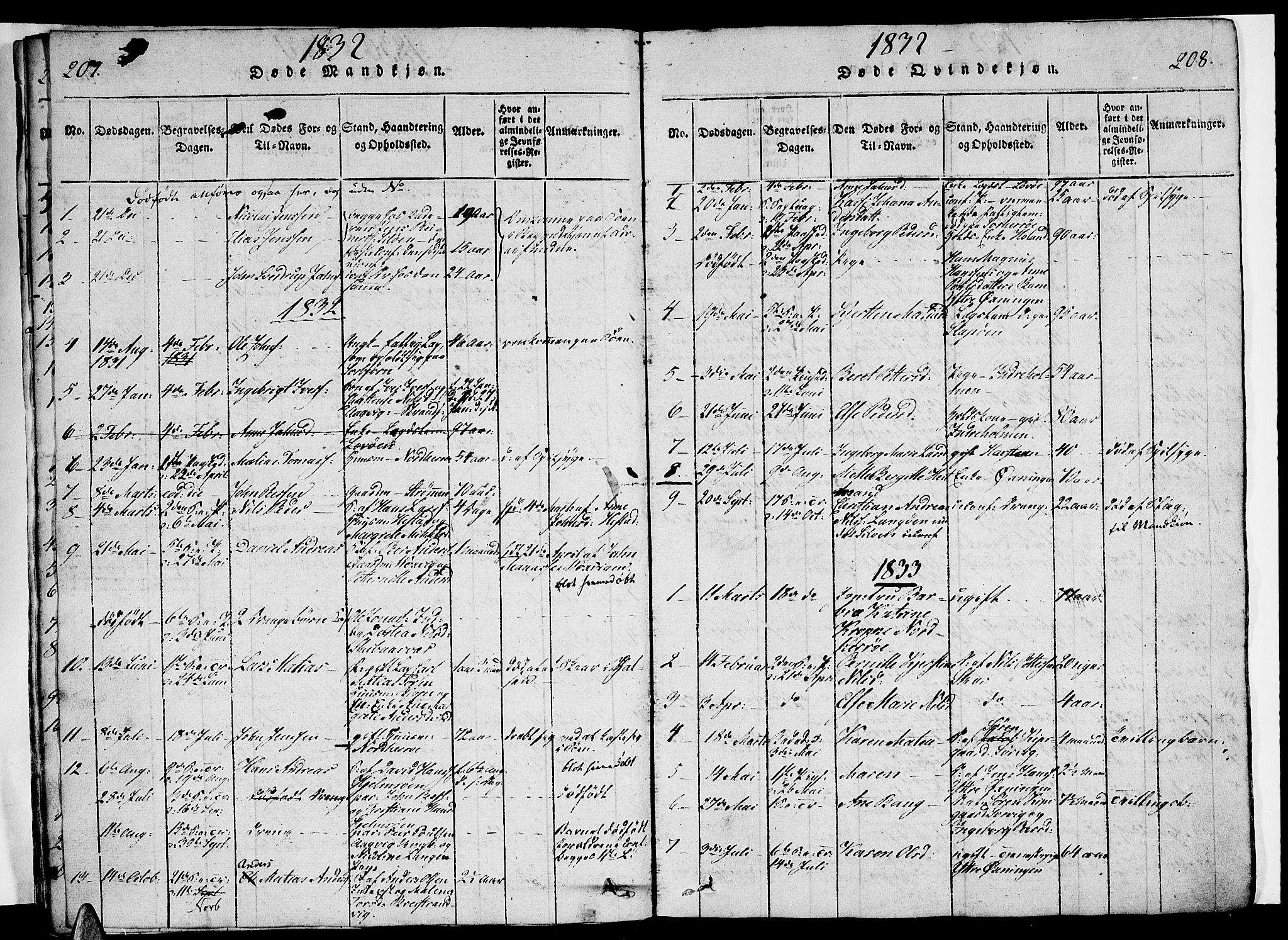 Ministerialprotokoller, klokkerbøker og fødselsregistre - Nordland, AV/SAT-A-1459/834/L0510: Parish register (copy) no. 834C01, 1820-1847, p. 207-208