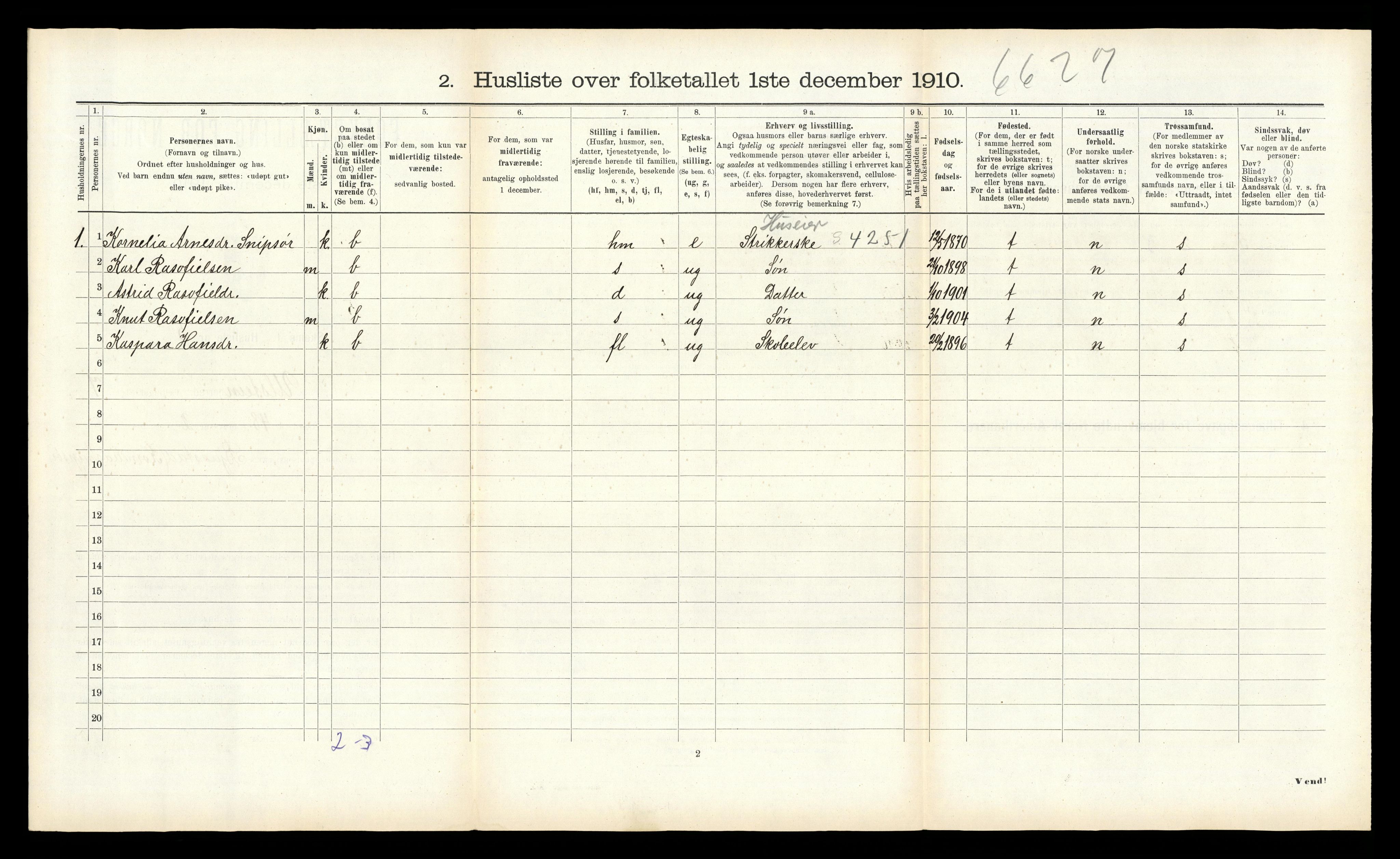 RA, 1910 census for Ulstein, 1910, p. 605