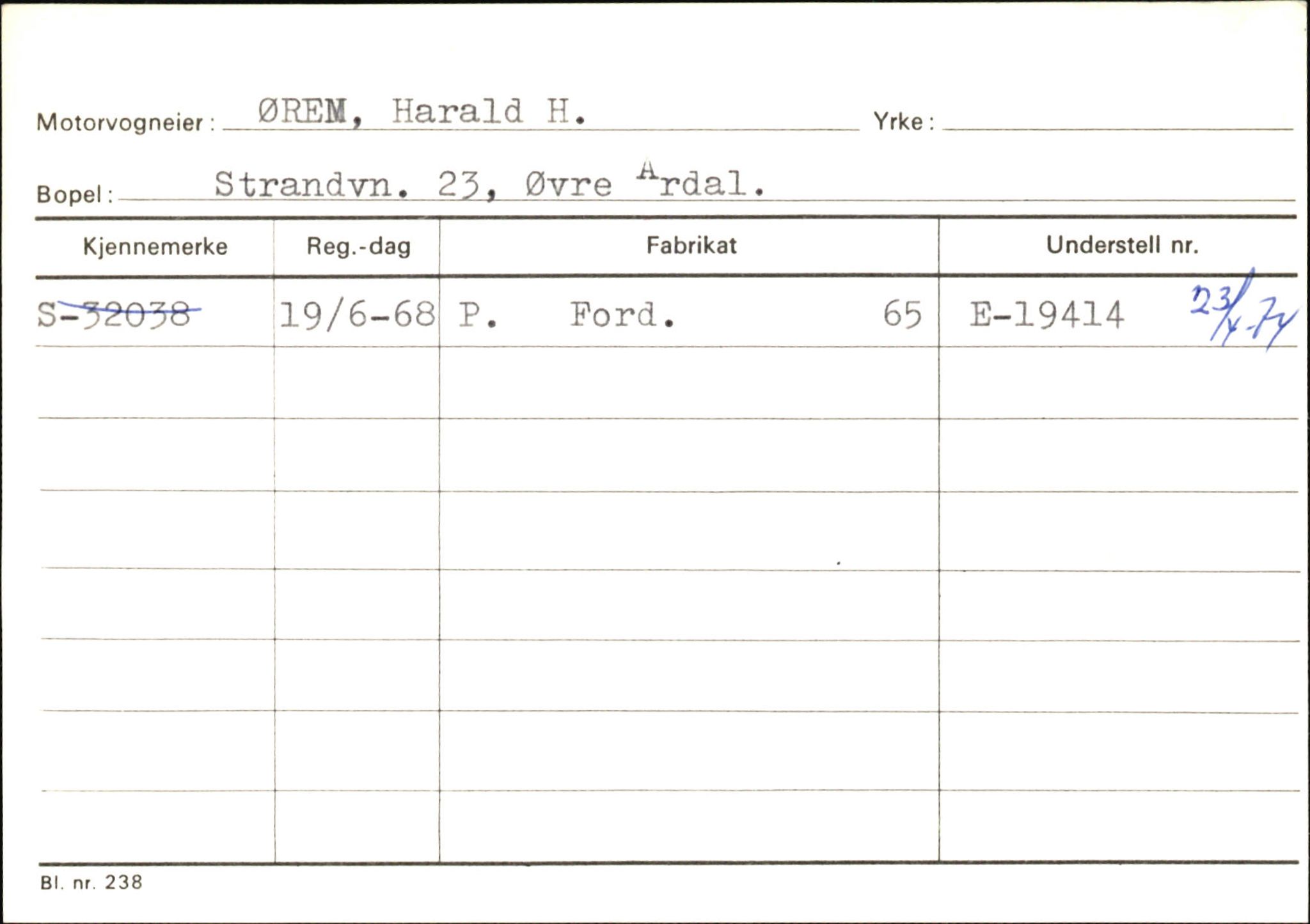 Statens vegvesen, Sogn og Fjordane vegkontor, SAB/A-5301/4/F/L0146: Registerkort Årdal R-Å samt diverse kort, 1945-1975, p. 1569