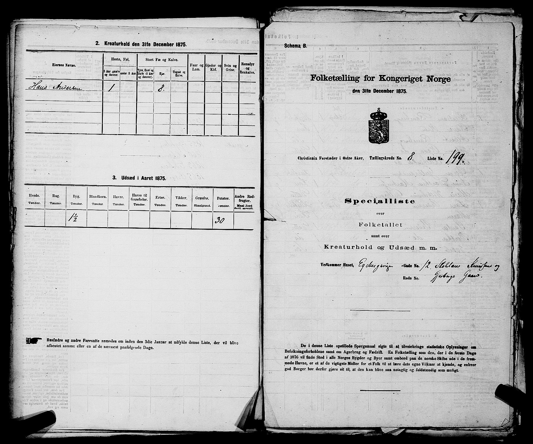 RA, 1875 census for 0218bP Østre Aker, 1875, p. 2952