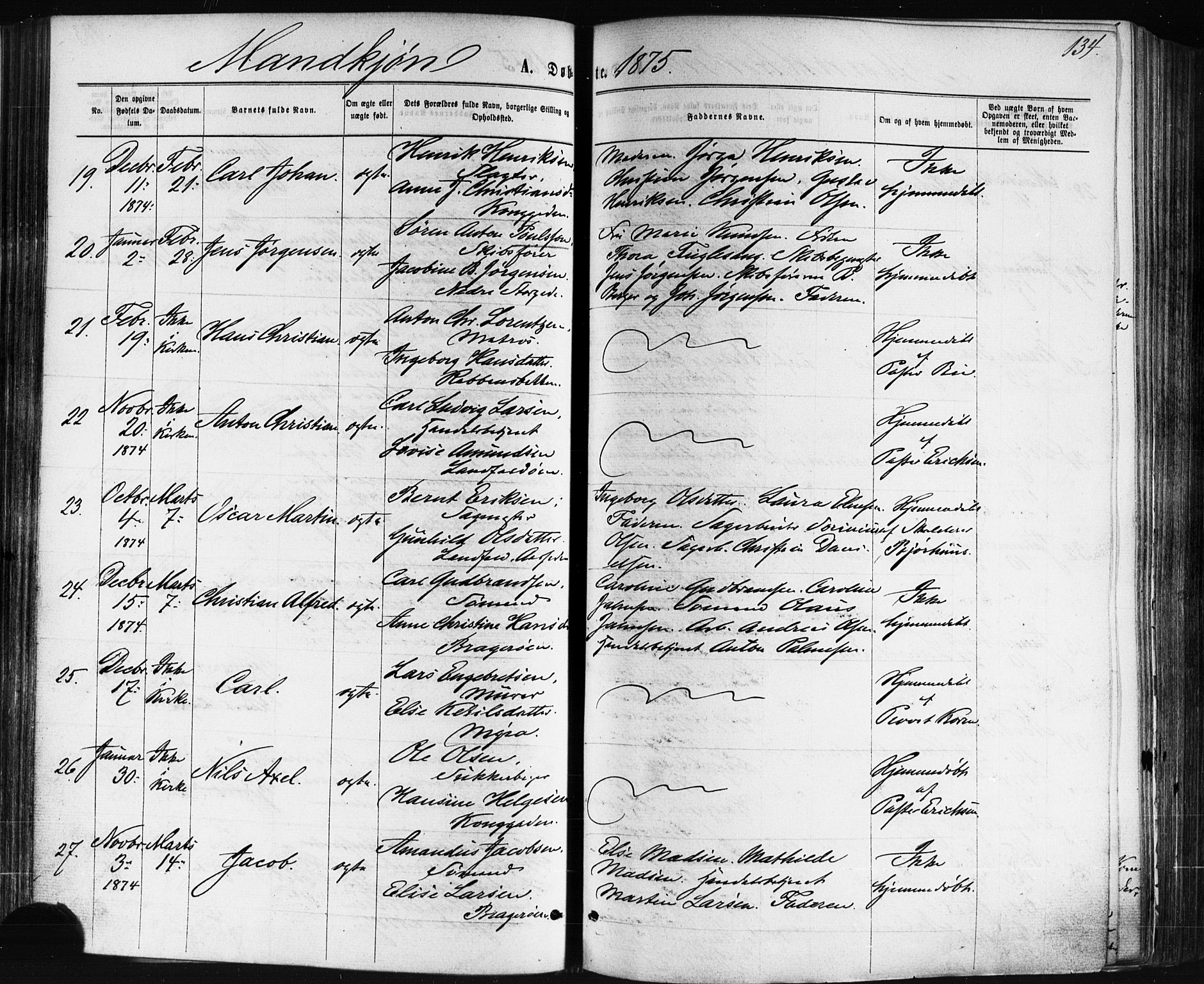 Bragernes kirkebøker, SAKO/A-6/F/Fb/L0004: Parish register (official) no. II 4, 1869-1875, p. 134