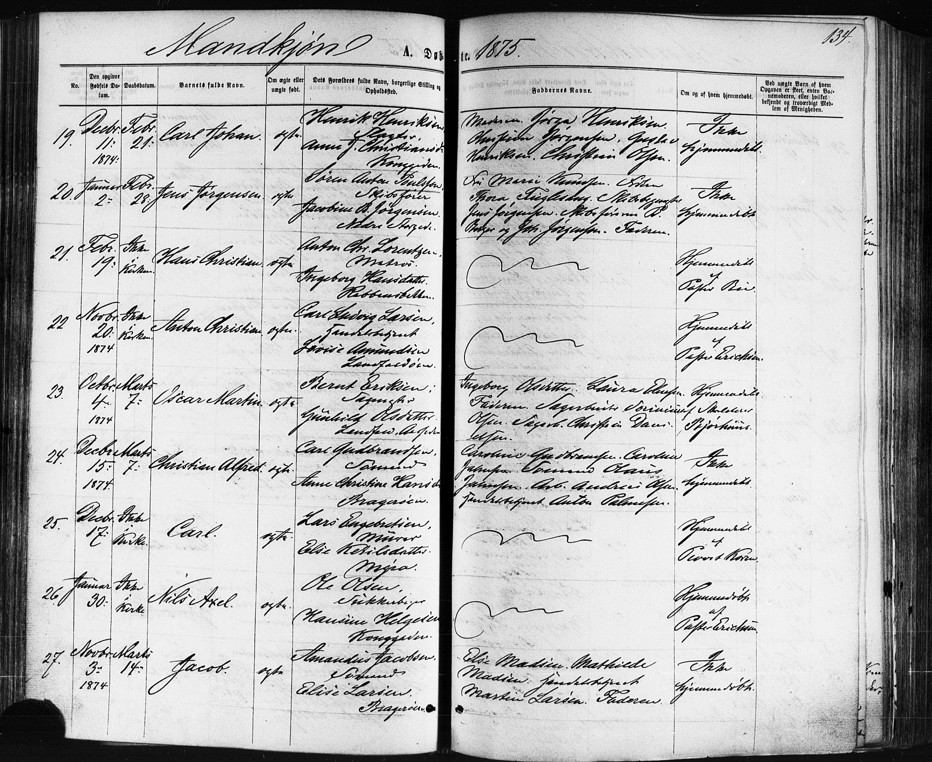 Bragernes kirkebøker, AV/SAKO-A-6/F/Fb/L0004: Parish register (official) no. II 4, 1869-1875, p. 134