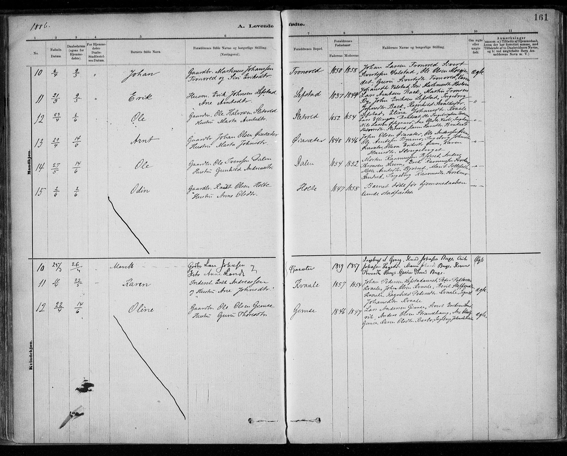 Ministerialprotokoller, klokkerbøker og fødselsregistre - Sør-Trøndelag, AV/SAT-A-1456/668/L0809: Parish register (official) no. 668A09, 1881-1895, p. 161