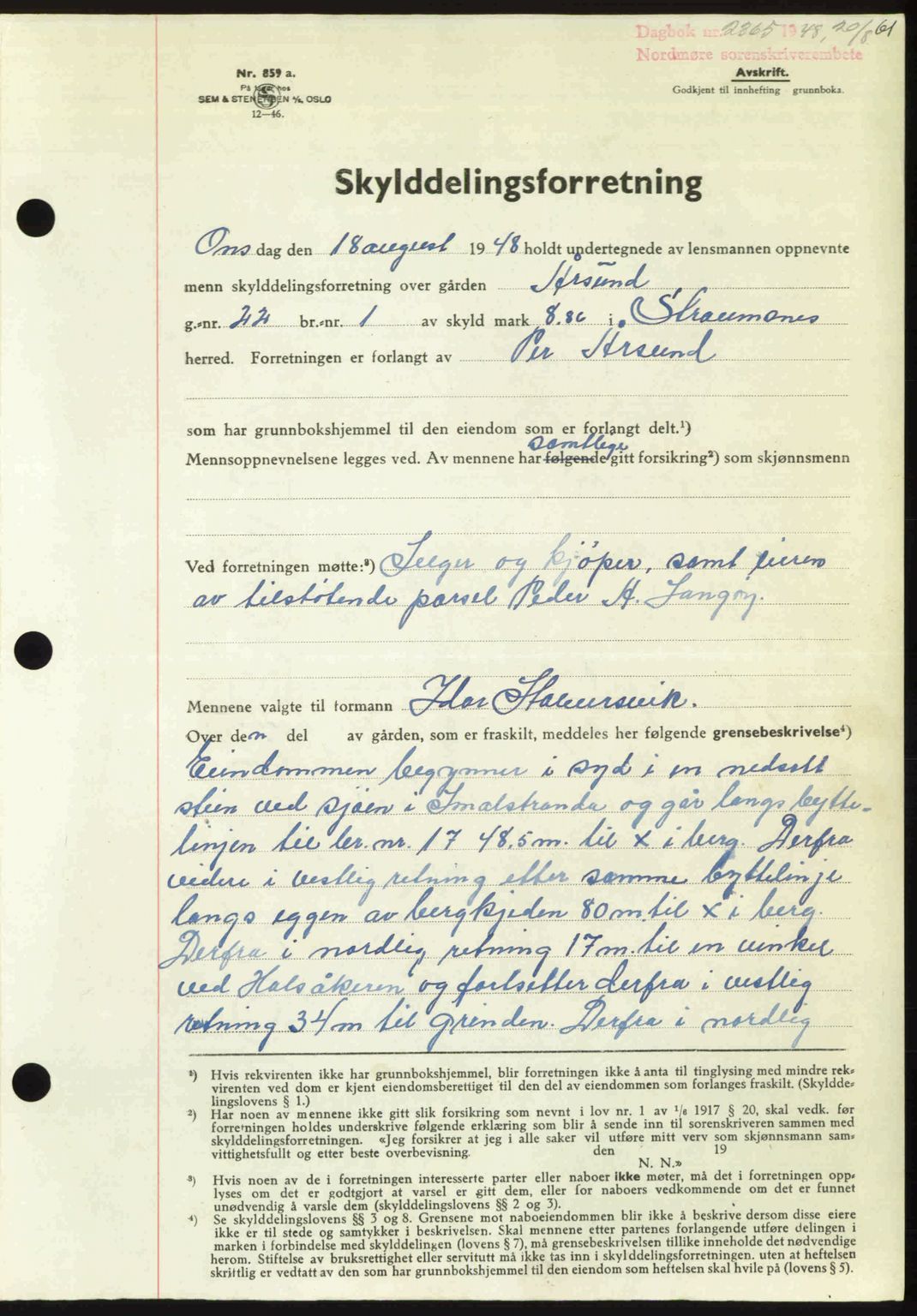 Nordmøre sorenskriveri, AV/SAT-A-4132/1/2/2Ca: Mortgage book no. A109, 1948-1948, Diary no: : 2365/1948