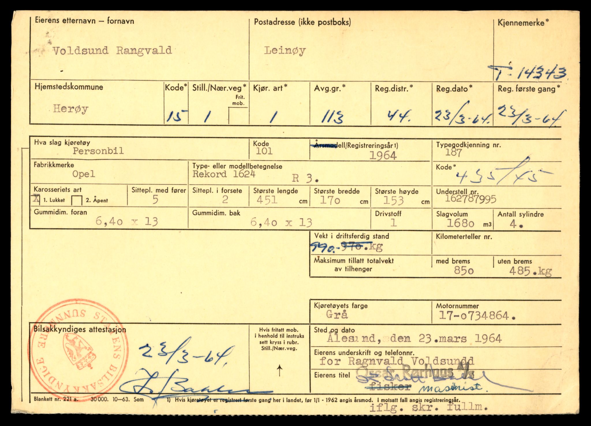 Møre og Romsdal vegkontor - Ålesund trafikkstasjon, AV/SAT-A-4099/F/Fe/L0045: Registreringskort for kjøretøy T 14320 - T 14444, 1927-1998, p. 579