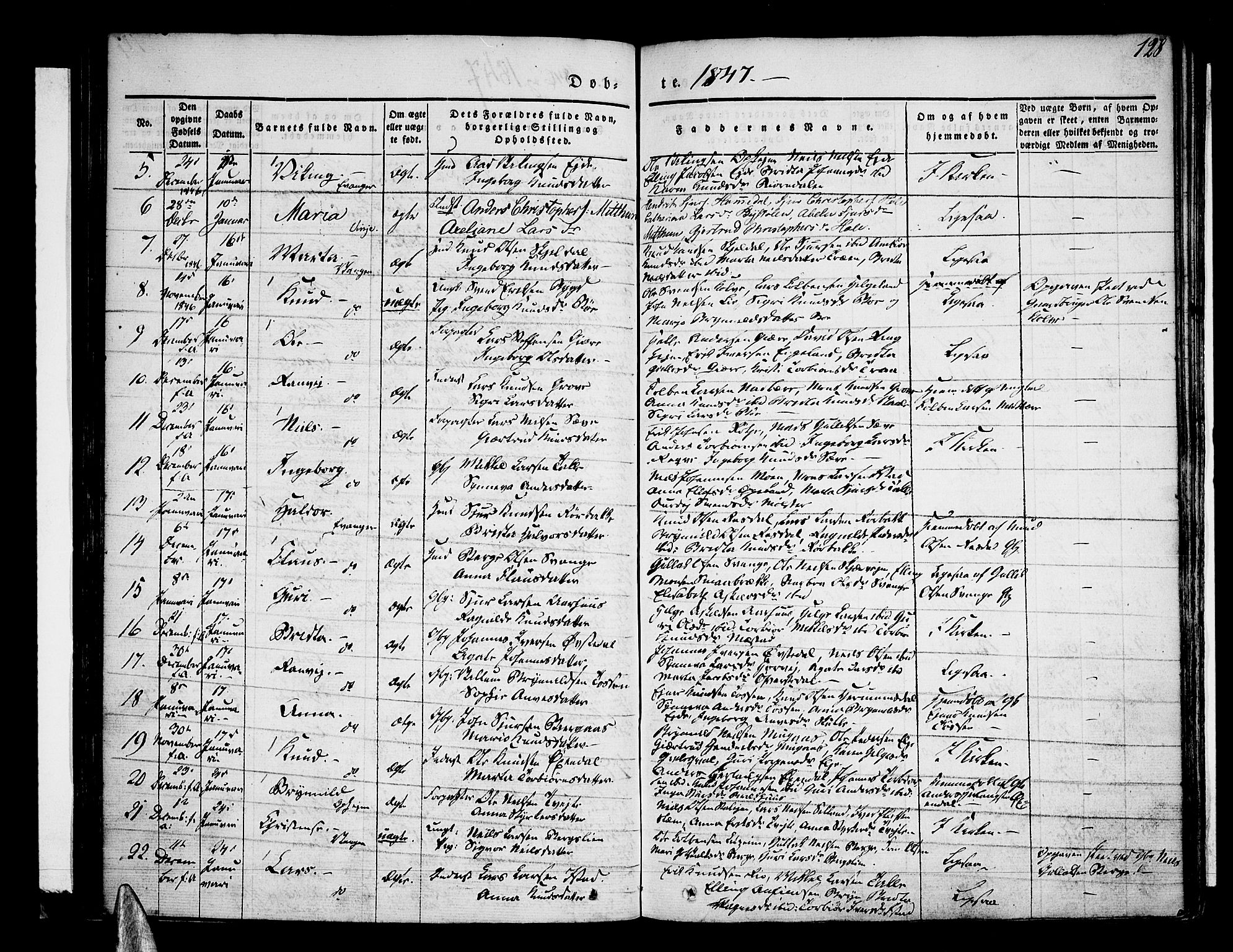 Voss sokneprestembete, SAB/A-79001/H/Haa: Parish register (official) no. A 13, 1836-1851, p. 128