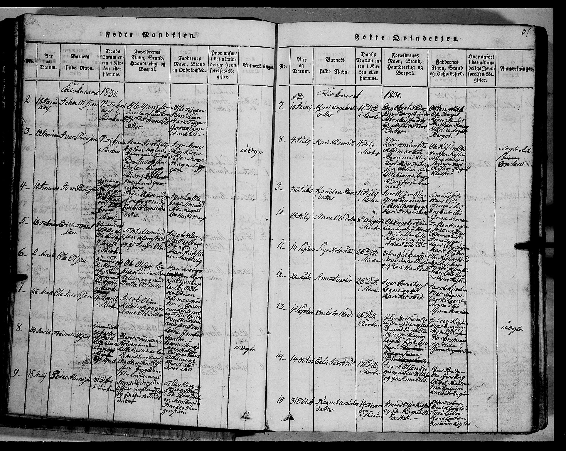 Fron prestekontor, SAH/PREST-078/H/Ha/Hab/L0002: Parish register (copy) no. 2, 1816-1850, p. 37