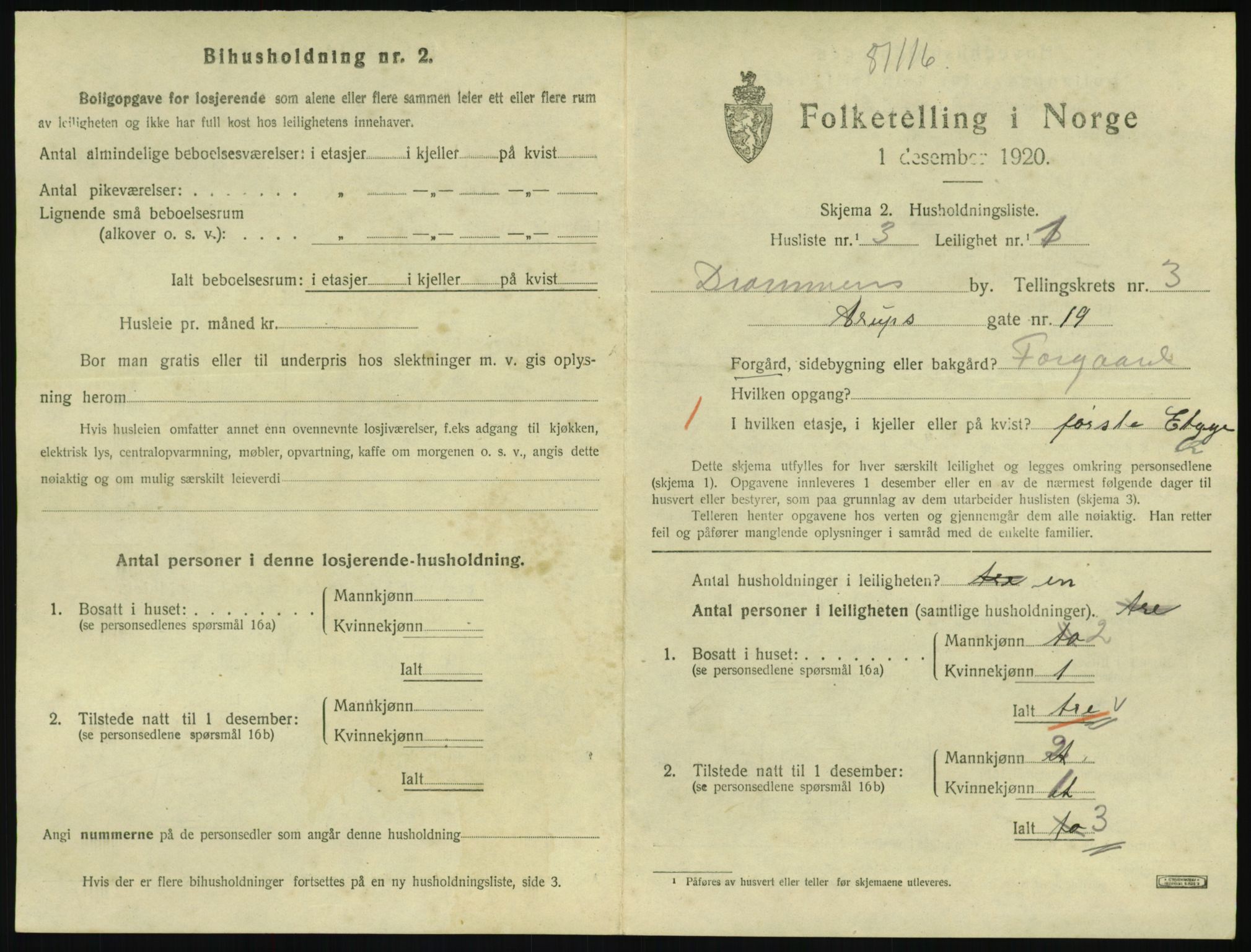 SAKO, 1920 census for Drammen, 1920, p. 8389