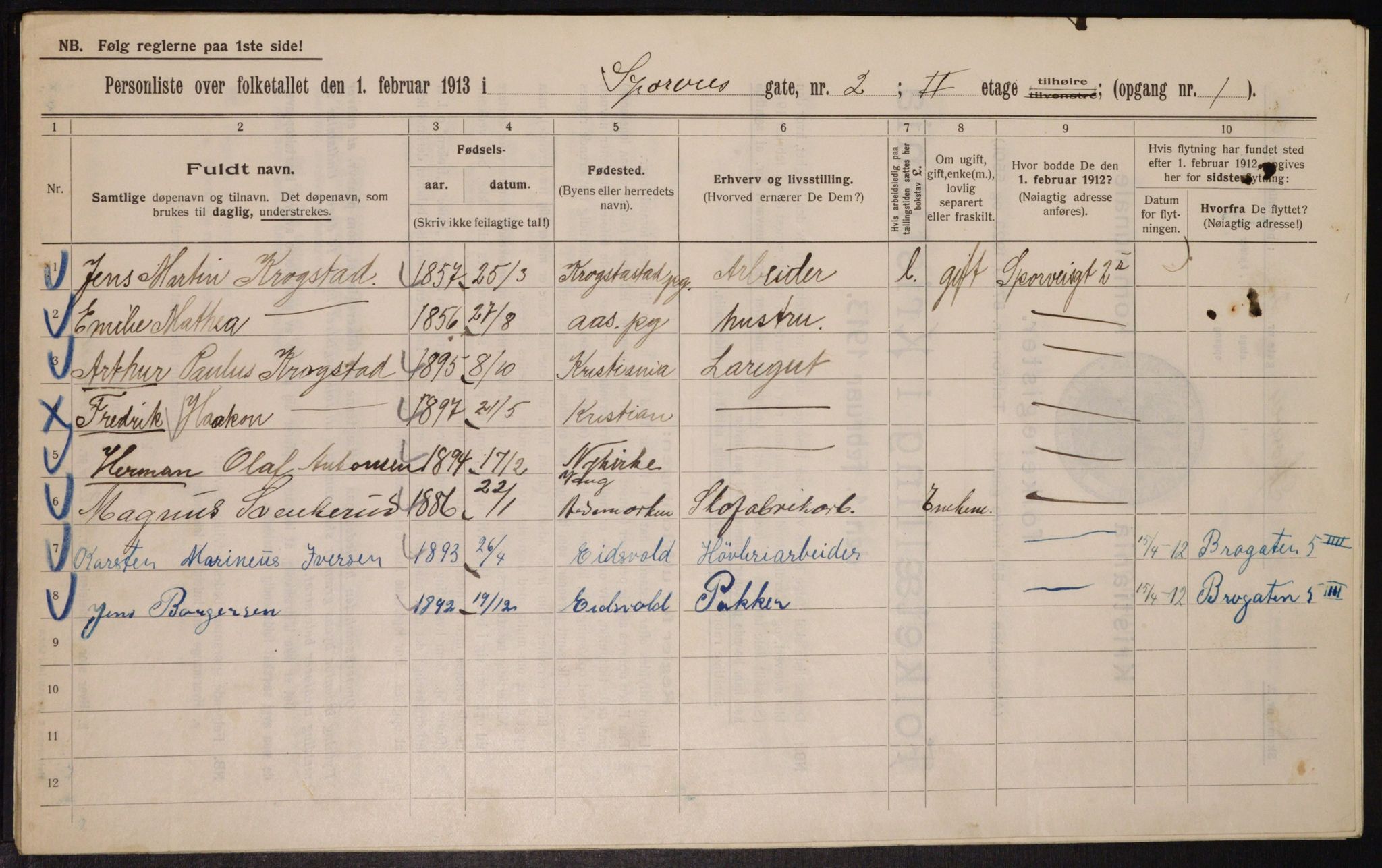 OBA, Municipal Census 1913 for Kristiania, 1913, p. 100439