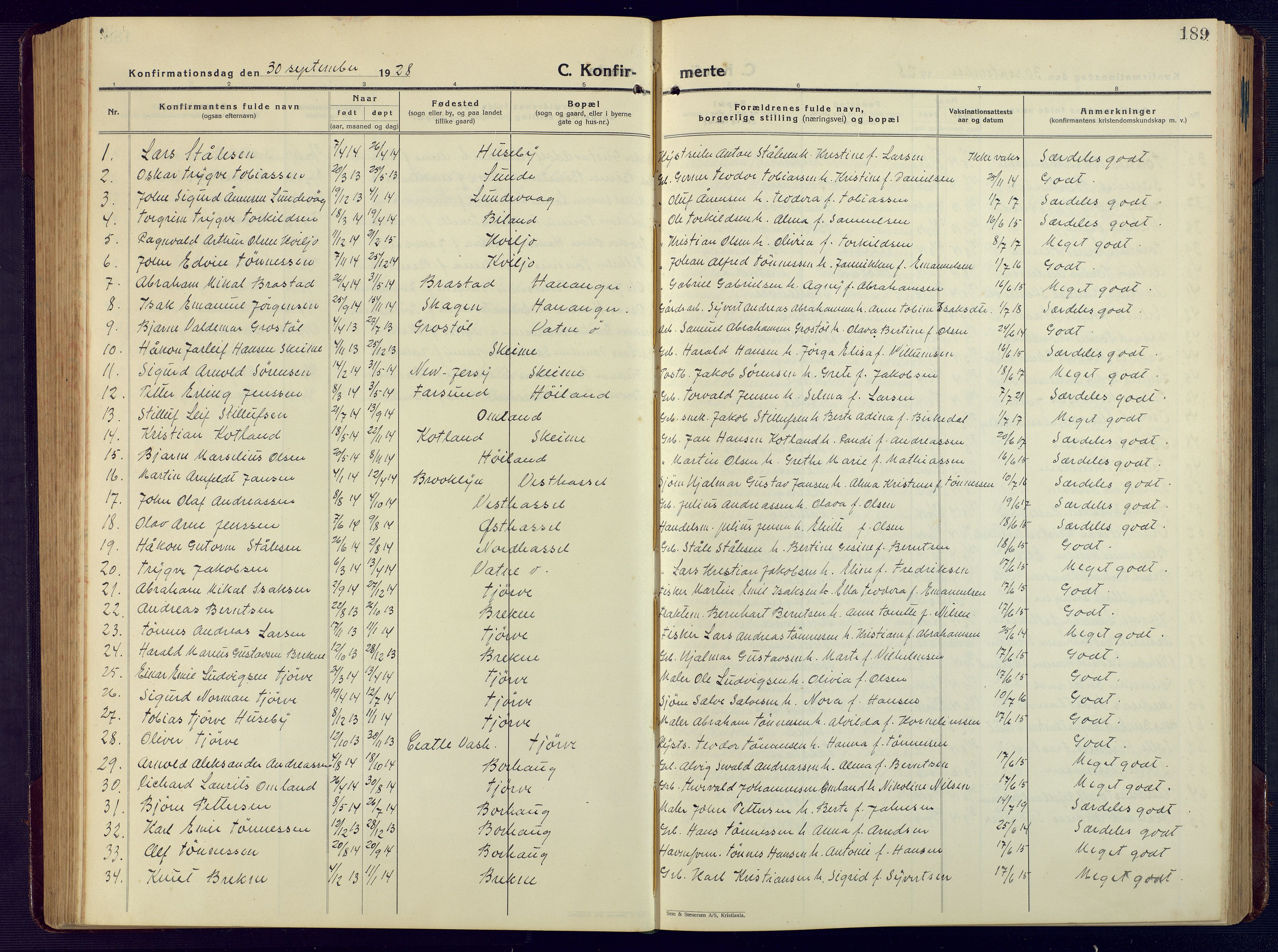 Lista sokneprestkontor, AV/SAK-1111-0027/F/Fb/L0006: Parish register (copy) no. B 6, 1924-1947, p. 189