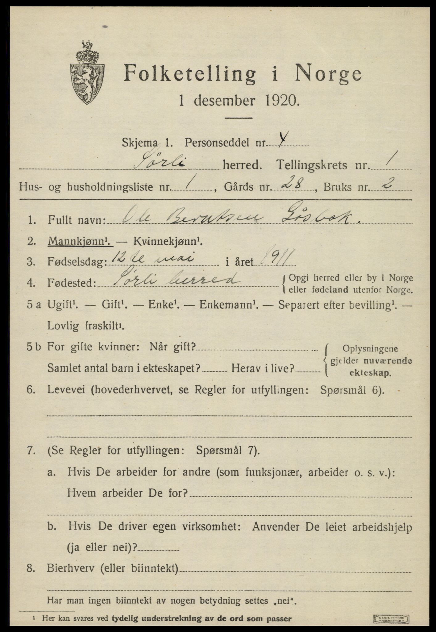SAT, 1920 census for Sørli, 1920, p. 273