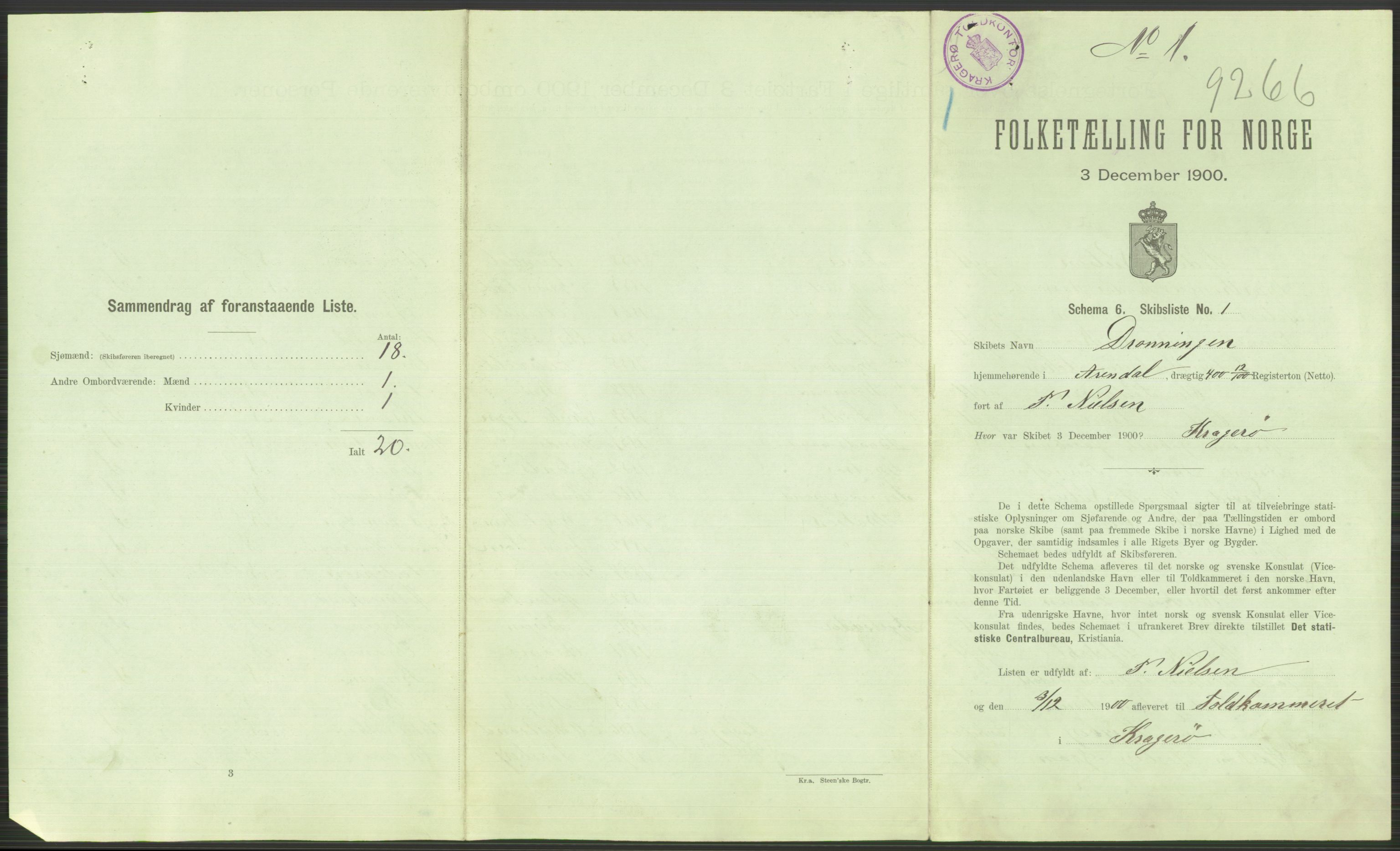 RA, 1900 Census - ship lists from ships in Norwegian harbours, harbours abroad and at sea, 1900, p. 581