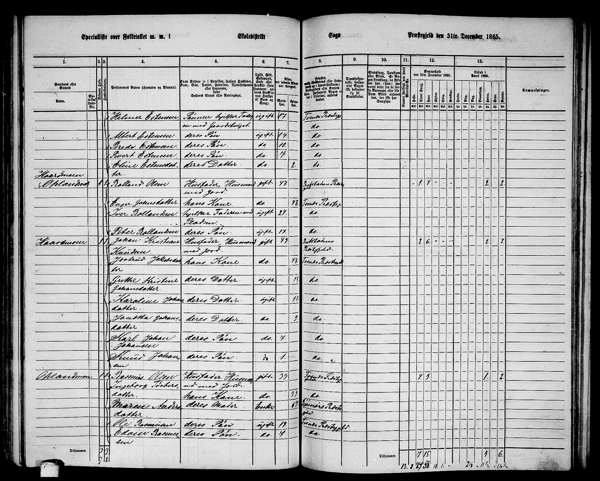 RA, 1865 census for Fosnes, 1865, p. 105