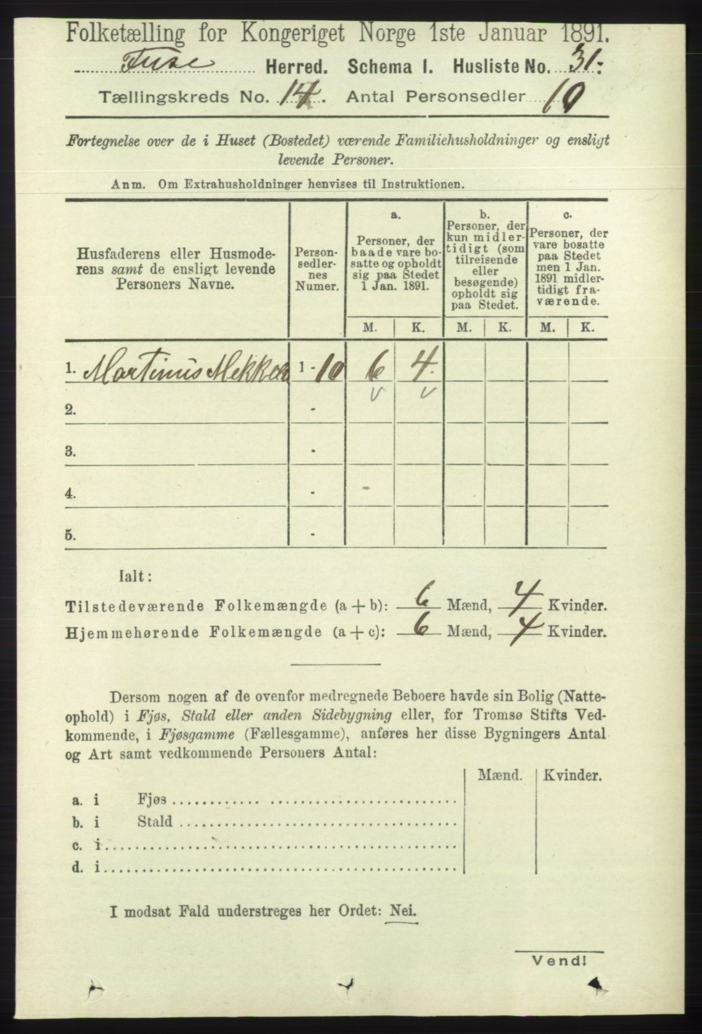 RA, 1891 census for 1241 Fusa, 1891, p. 3172