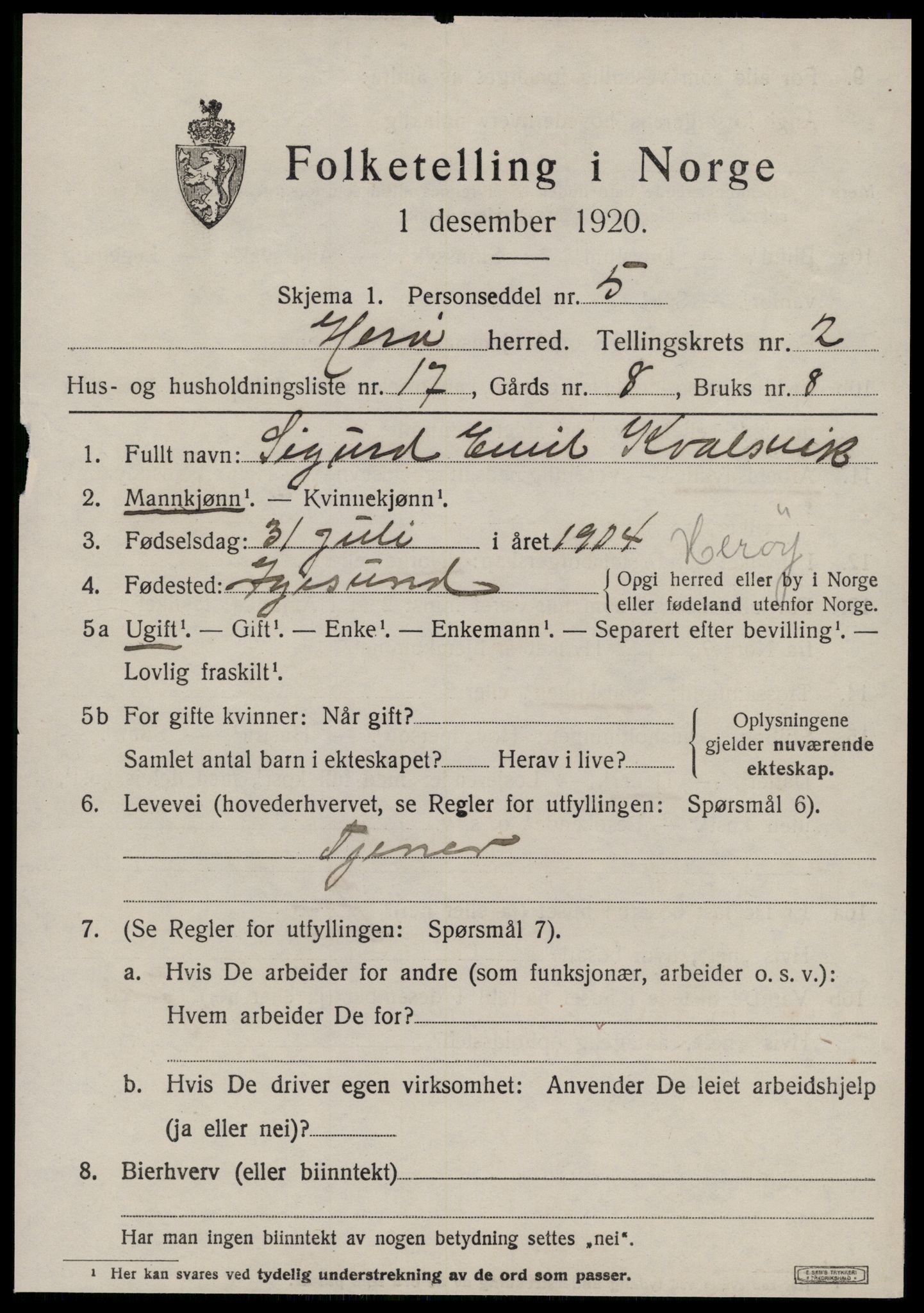 SAT, 1920 census for Herøy (MR), 1920, p. 2323