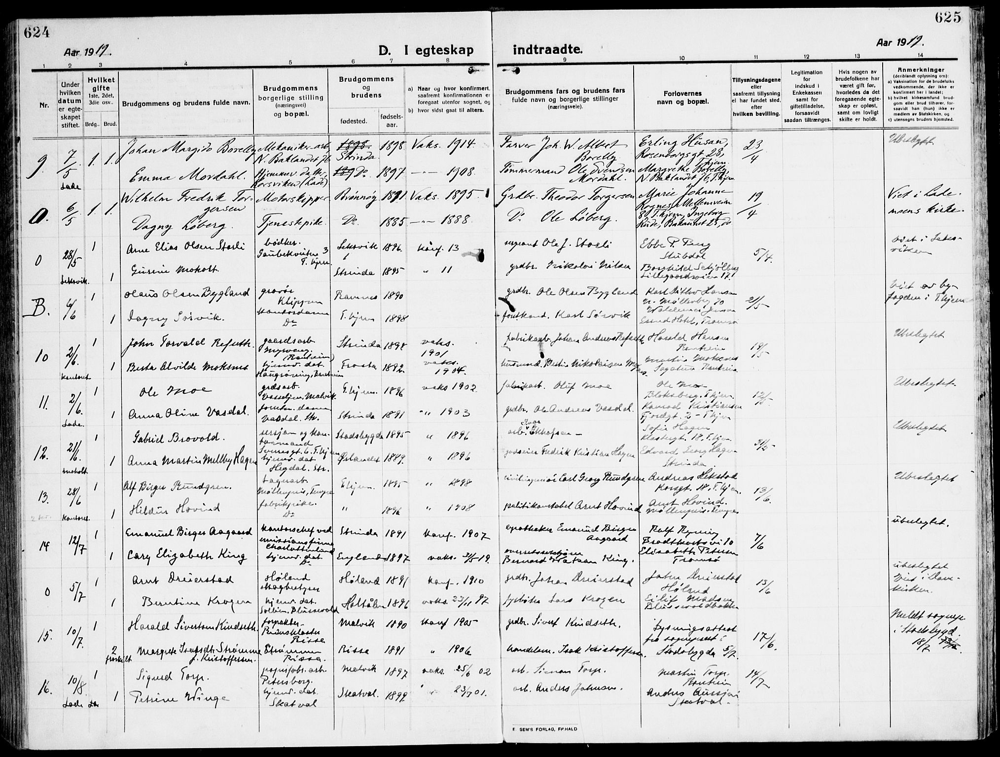 Ministerialprotokoller, klokkerbøker og fødselsregistre - Sør-Trøndelag, SAT/A-1456/607/L0321: Parish register (official) no. 607A05, 1916-1935, p. 624-625