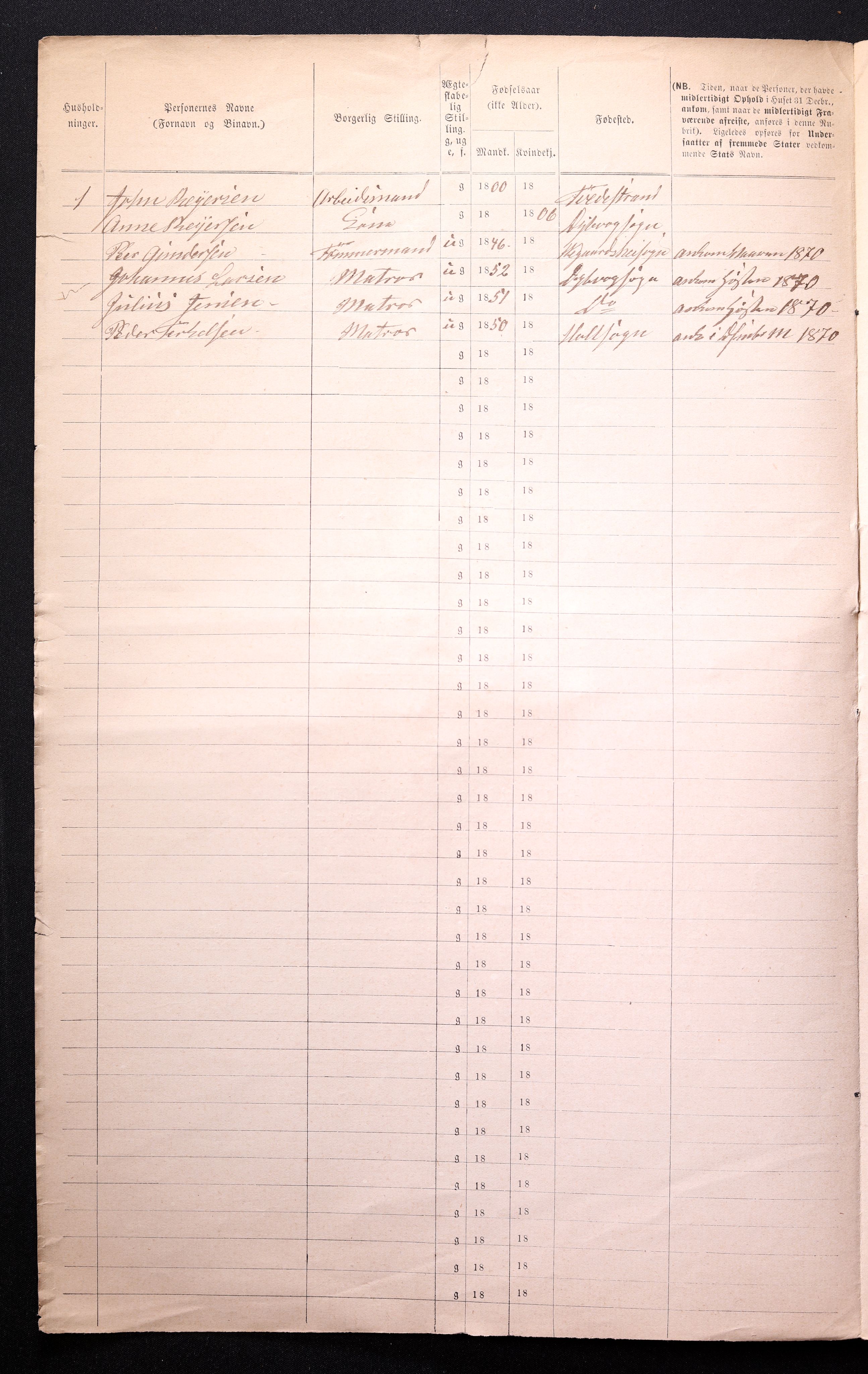 RA, 1870 census for 0902 Tvedestrand, 1870, p. 88