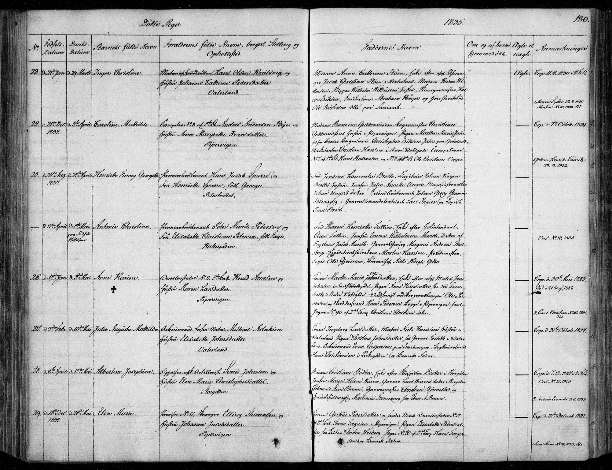 Garnisonsmenigheten Kirkebøker, SAO/A-10846/F/Fa/L0006: Parish register (official) no. 6, 1828-1841, p. 180