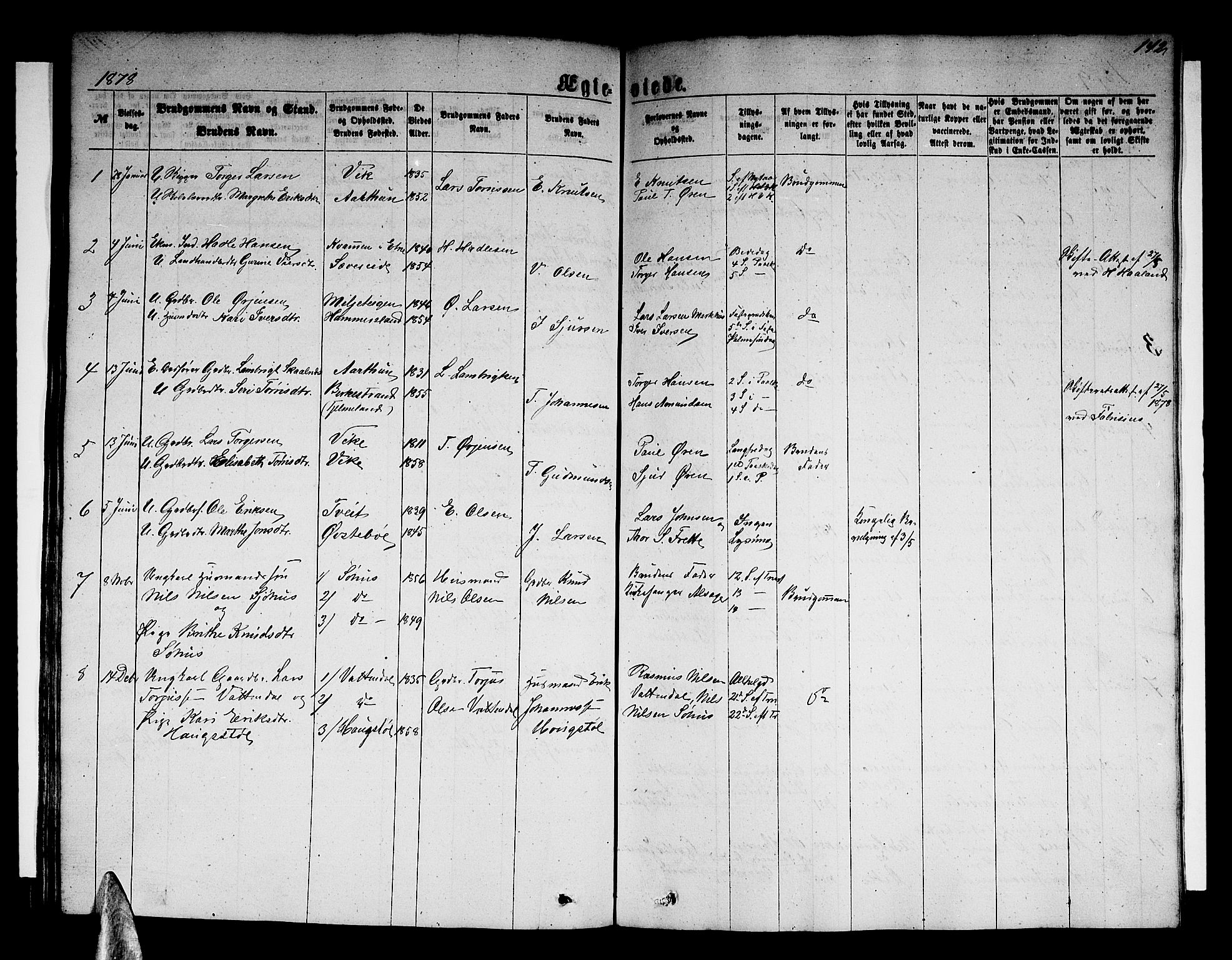 Skånevik sokneprestembete, AV/SAB-A-77801/H/Hab: Parish register (copy) no. B 1, 1860-1880, p. 142