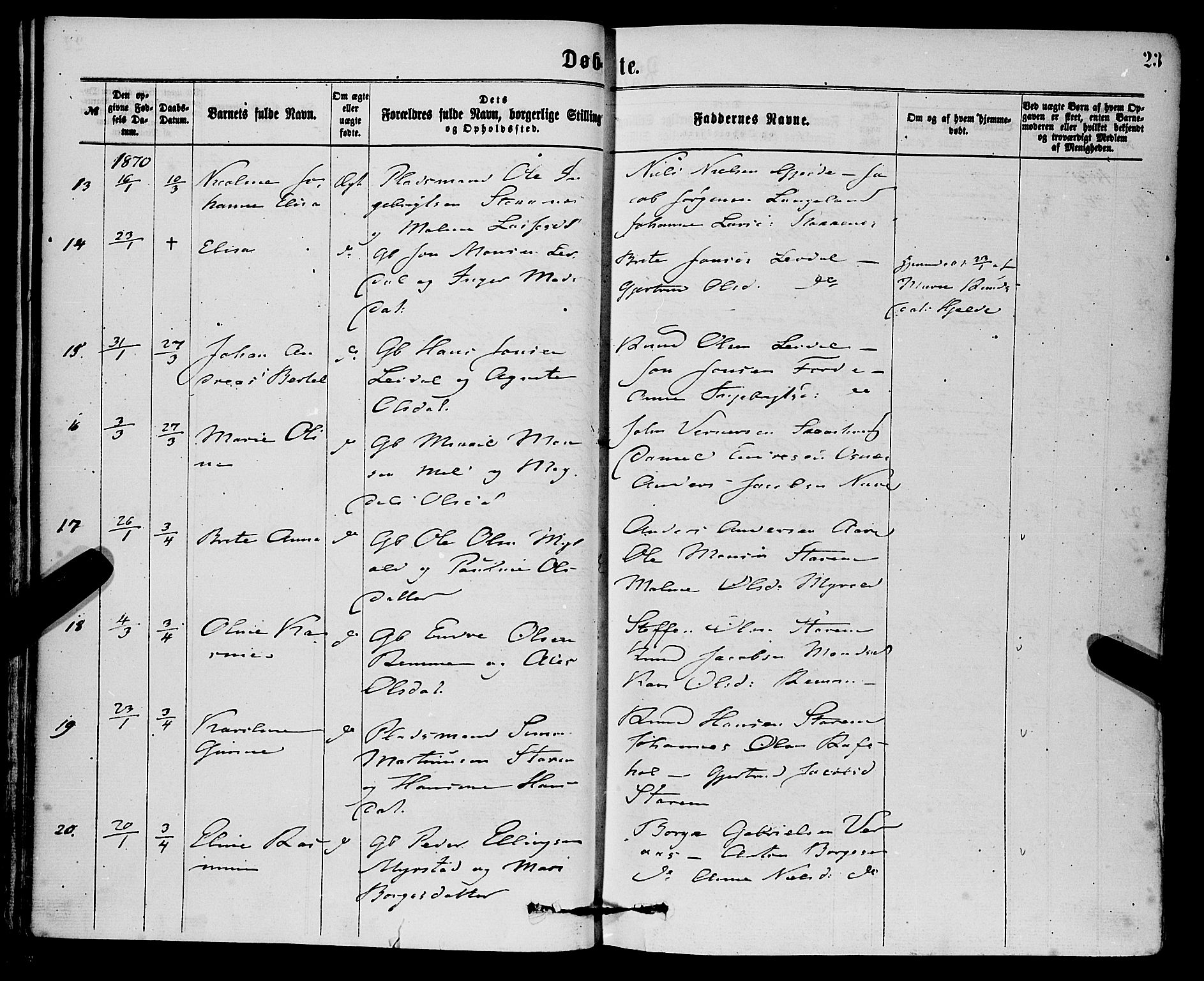 Eid sokneprestembete, AV/SAB-A-82301/H/Haa/Haaa/L0010: Parish register (official) no. A 10, 1867-1878, p. 23