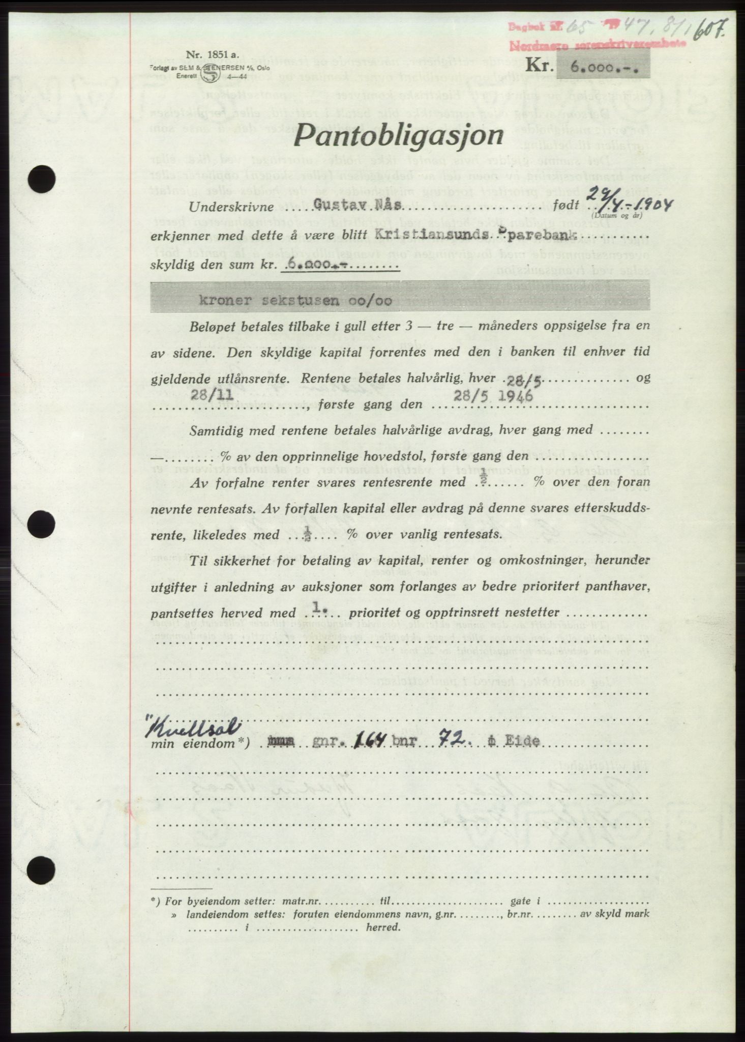 Nordmøre sorenskriveri, AV/SAT-A-4132/1/2/2Ca: Mortgage book no. B95, 1946-1947, Diary no: : 65/1947