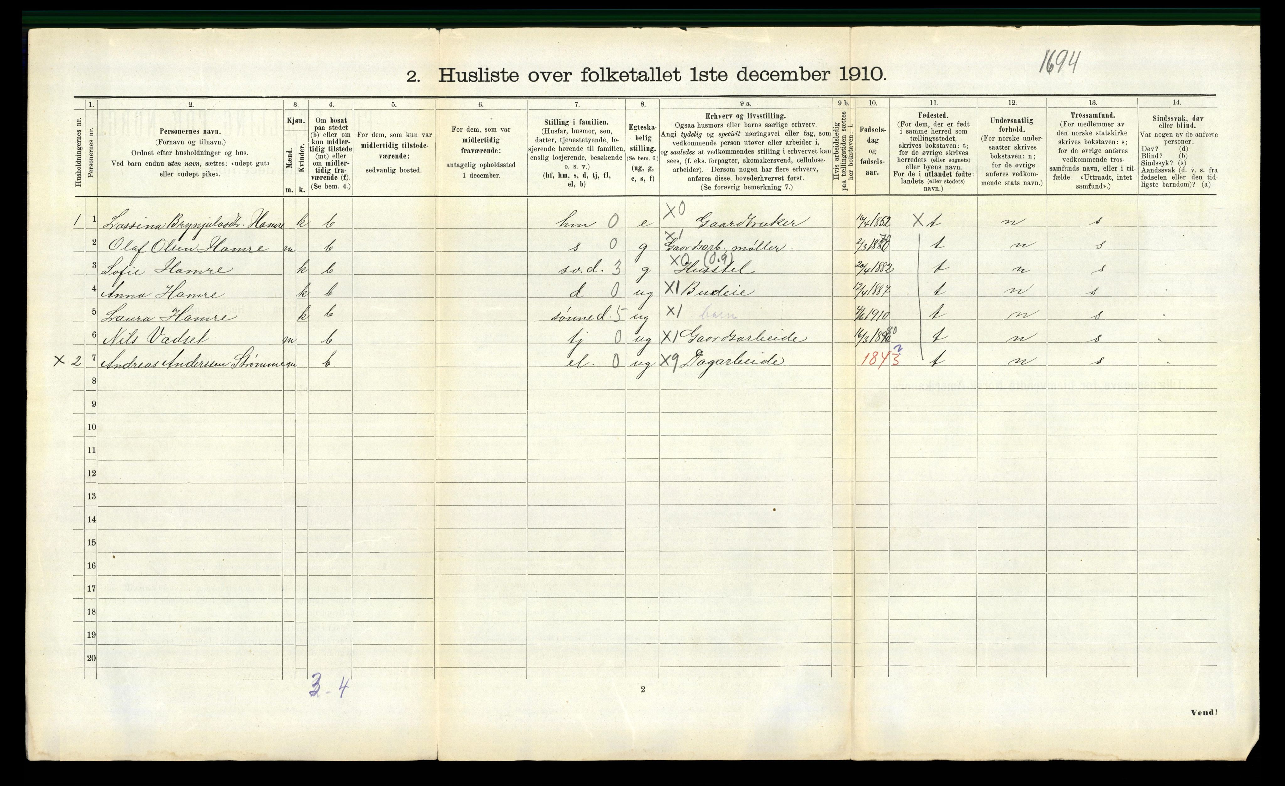 RA, 1910 census for Eid, 1910, p. 129