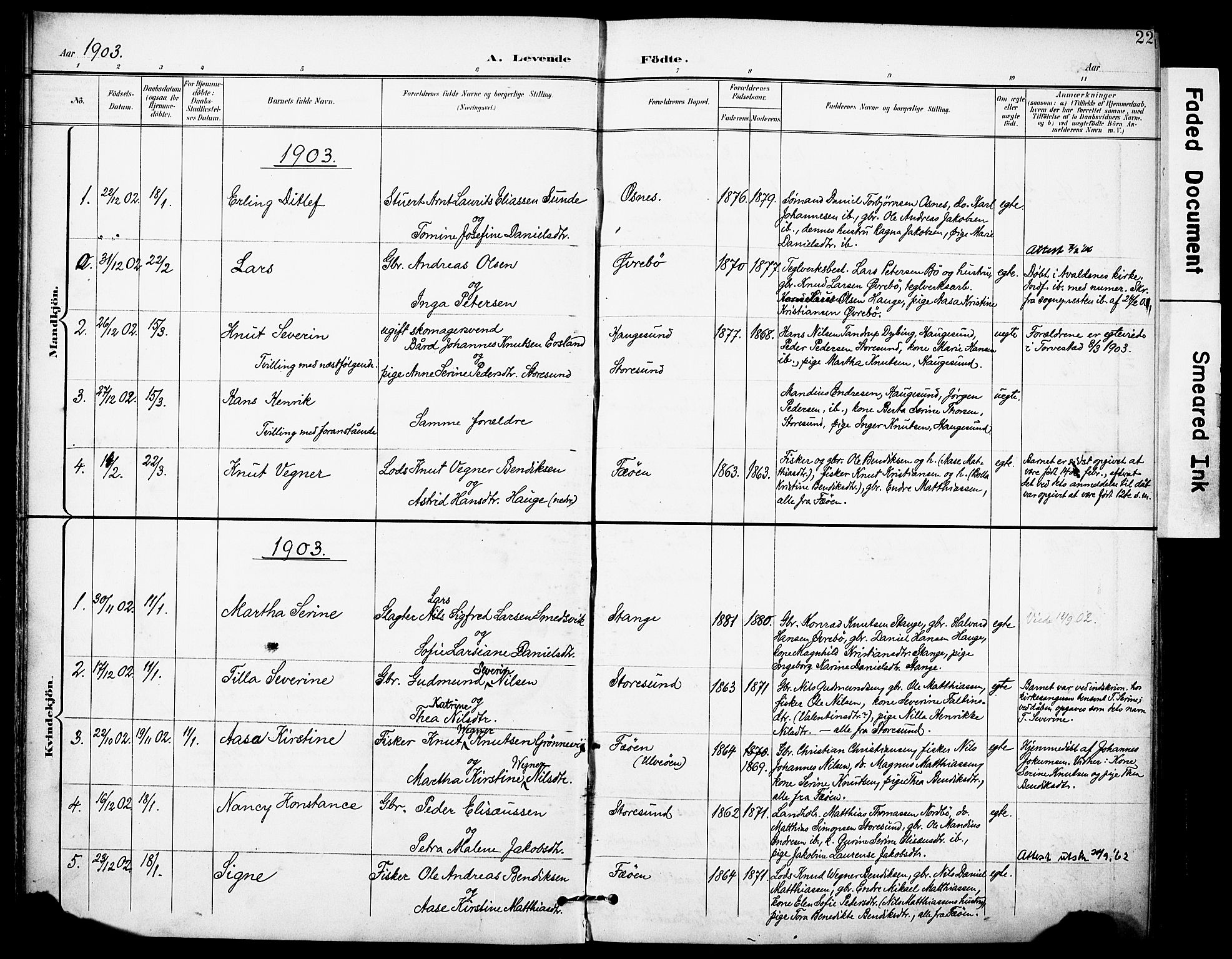 Torvastad sokneprestkontor, SAST/A -101857/H/Ha/Haa/L0017: Parish register (official) no. A 16, 1899-1911, p. 22