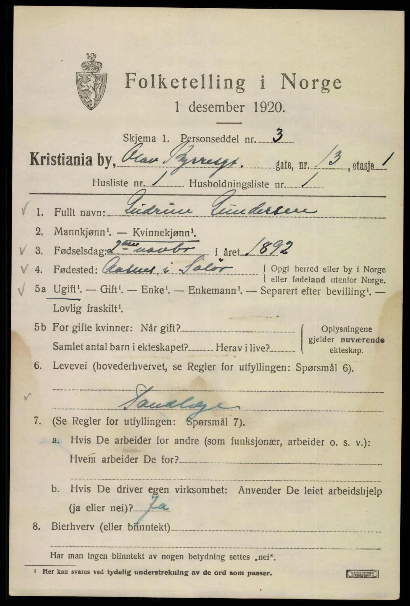 SAO, 1920 census for Kristiania, 1920, p. 432817