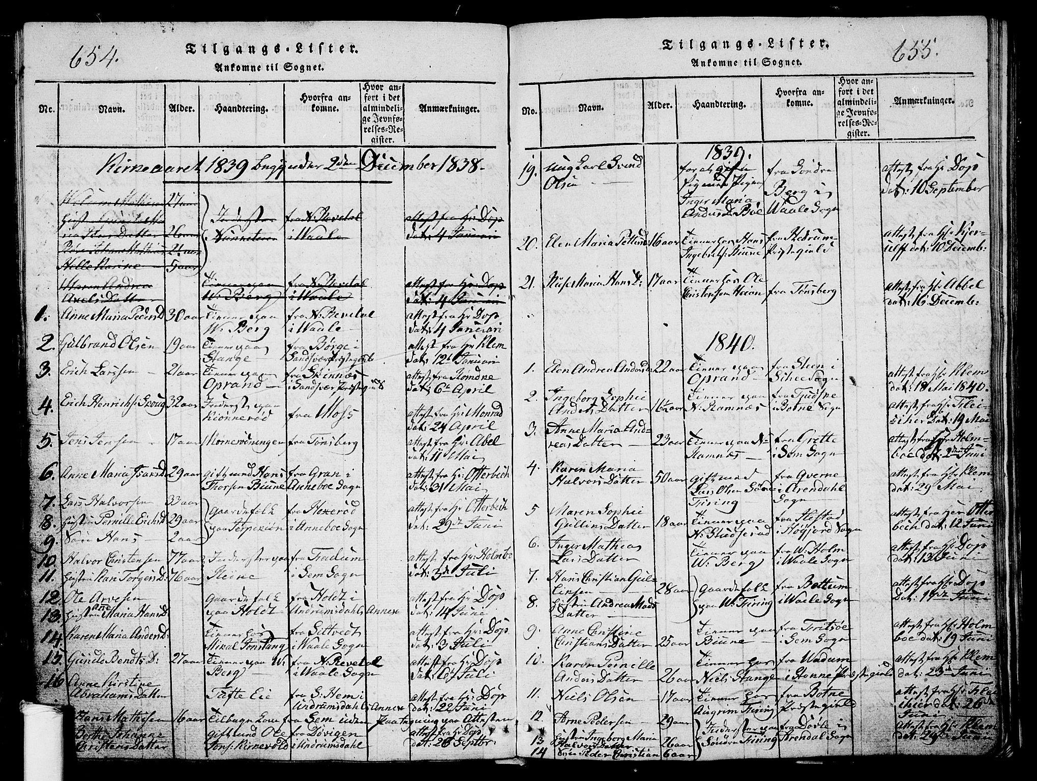 Ramnes kirkebøker, AV/SAKO-A-314/G/Ga/L0001: Parish register (copy) no. I 1, 1813-1847, p. 654-655