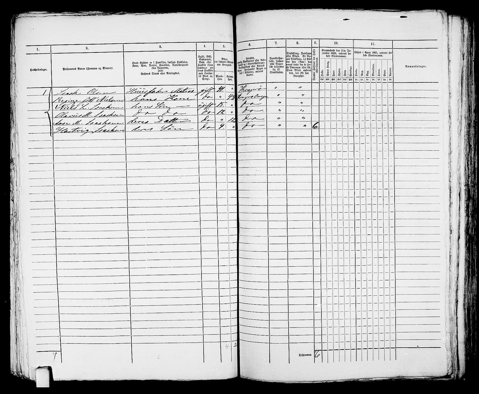 RA, 1865 census for Kragerø/Kragerø, 1865, p. 321