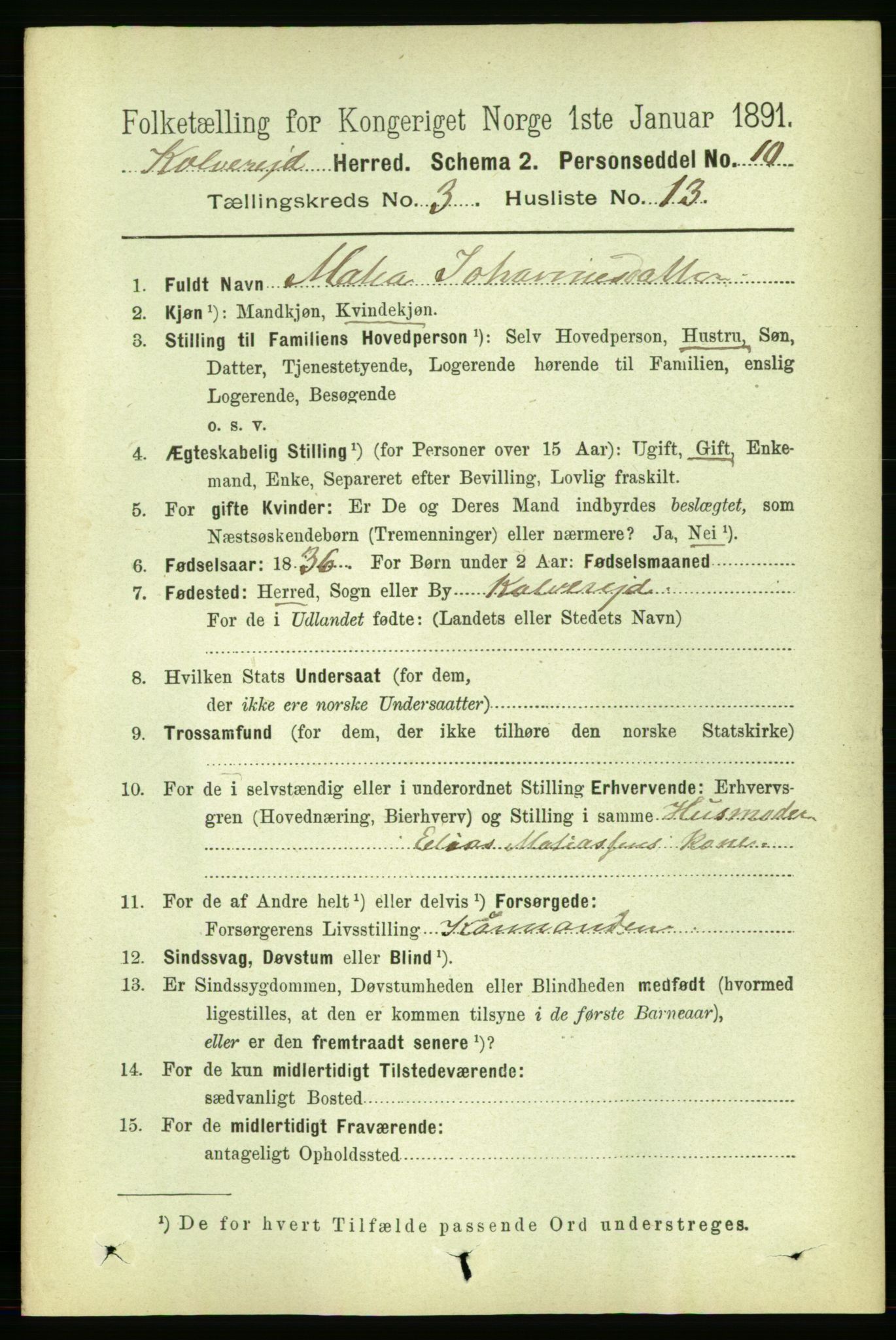 RA, 1891 census for 1752 Kolvereid, 1891, p. 952