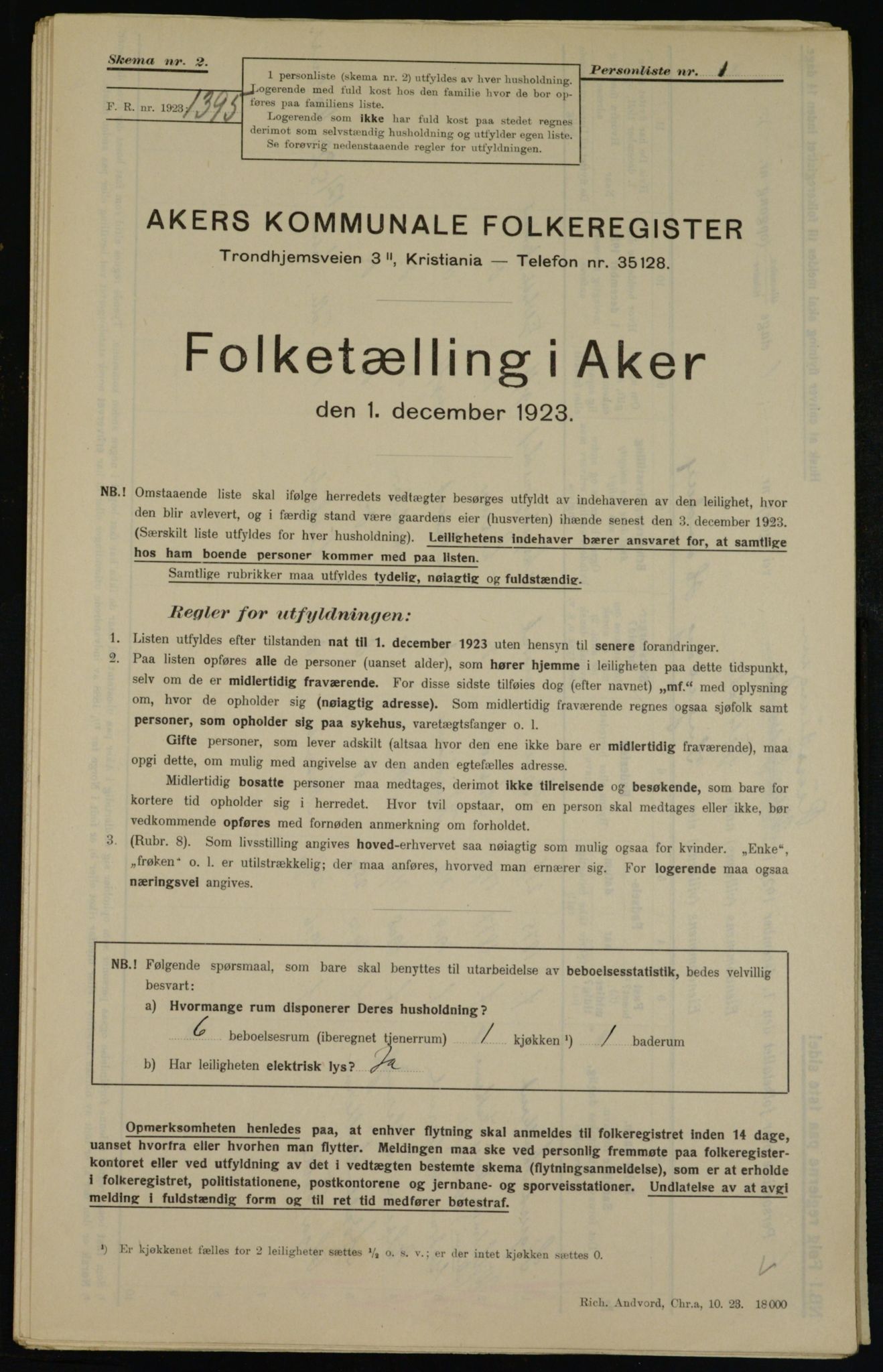 , Municipal Census 1923 for Aker, 1923, p. 44648