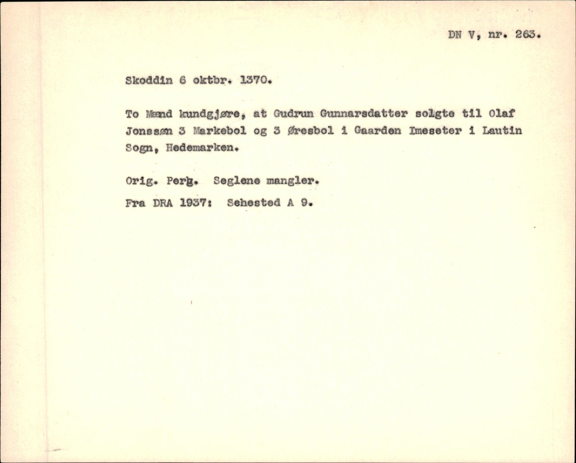 Riksarkivets diplomsamling, AV/RA-EA-5965/F35/F35f/L0001: Regestsedler: Diplomer fra DRA 1937 og 1996, p. 237