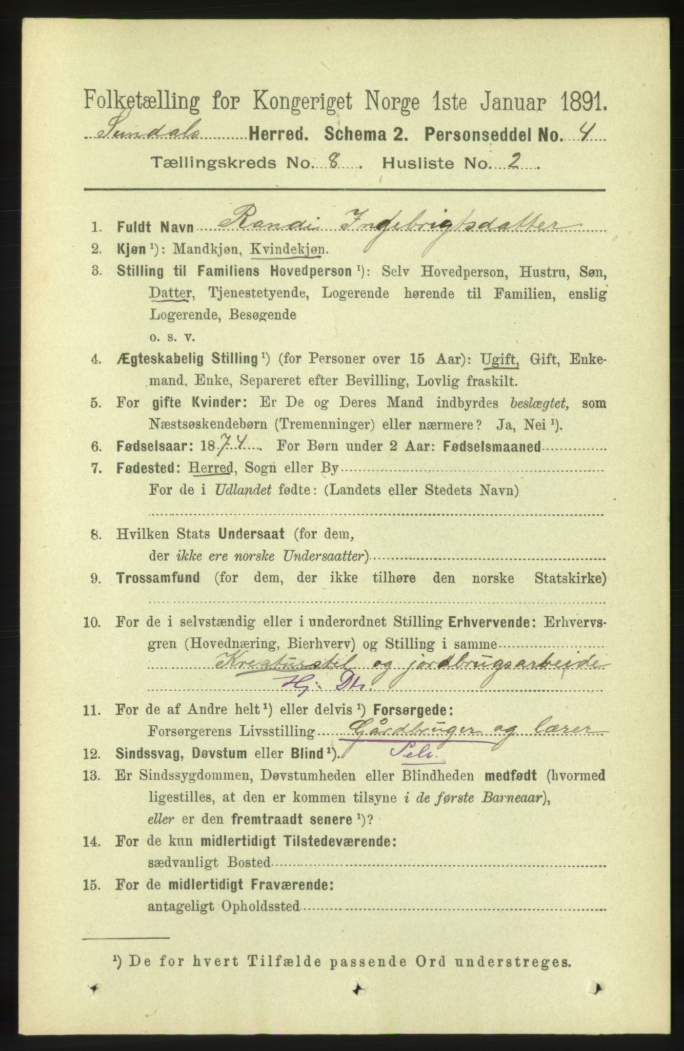 RA, 1891 census for 1563 Sunndal, 1891, p. 2156