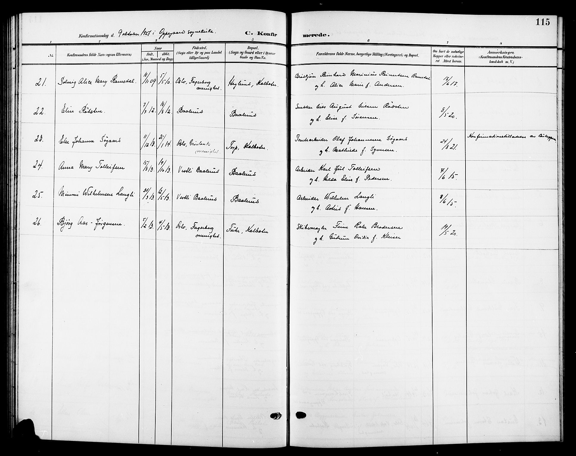 Nesodden prestekontor Kirkebøker, SAO/A-10013/G/Gb/L0001: Parish register (copy) no. II 1, 1905-1924, p. 115