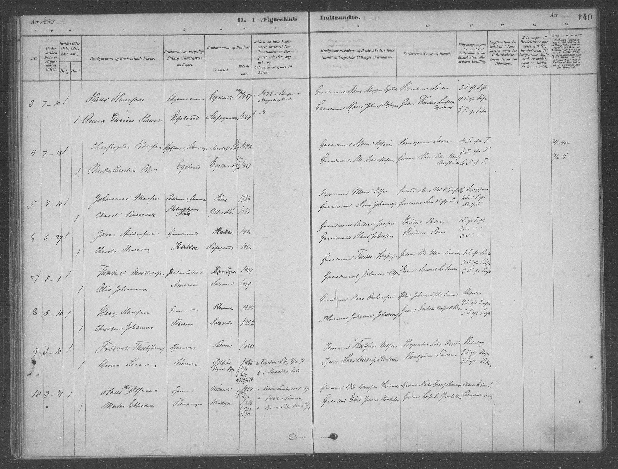 Fusa sokneprestembete, SAB/A-75401/H/Haa: Parish register (official) no. B 1, 1880-1938, p. 140